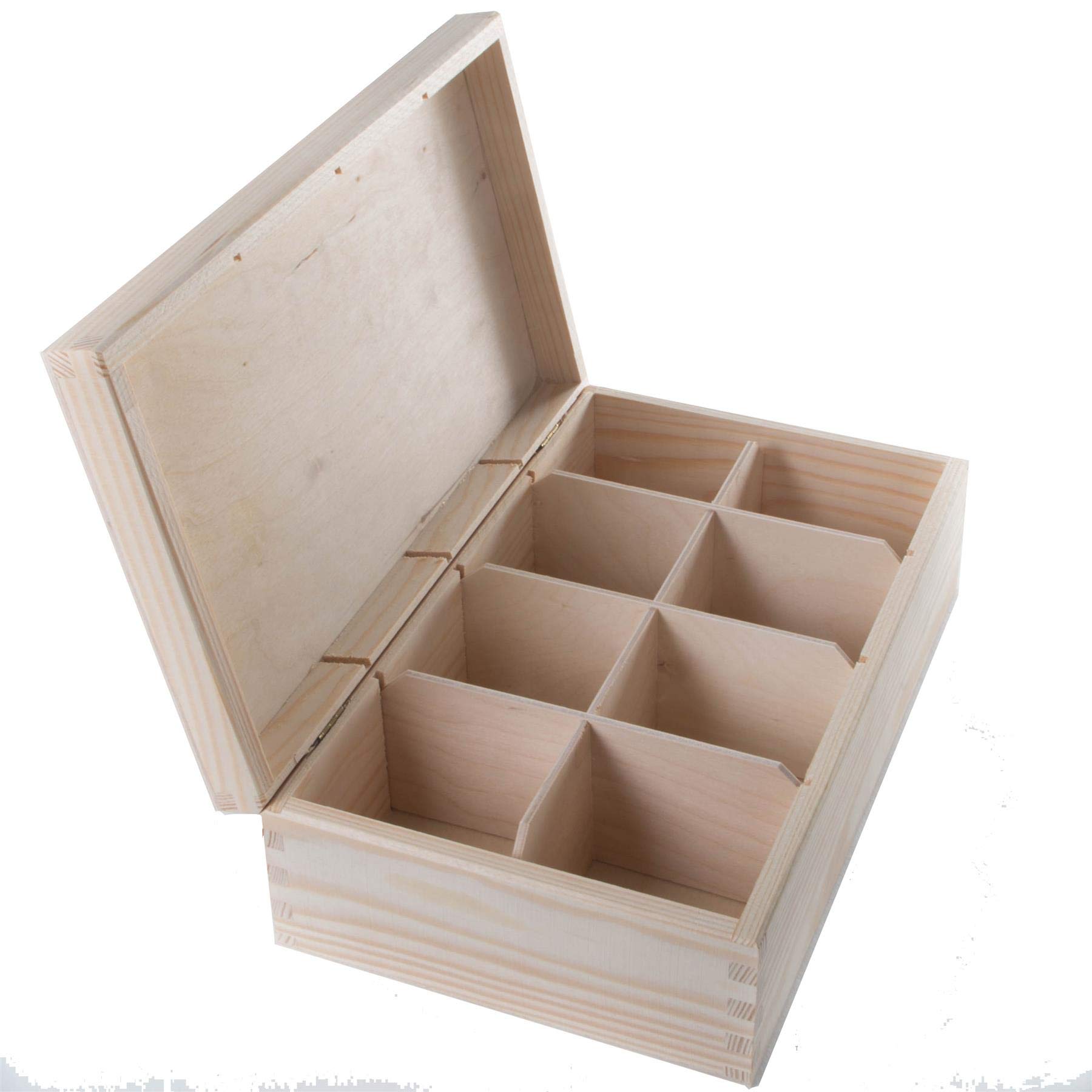 Woodeedoo Wooden Decorative Box With 8 Compartments | 29 X 16.5 X 8 Cm | Accessories Storage Case Tea Bag Sewing Jewellery Caddy Organiser Divided Sections| Natural Unpainted & Untreated Wood For Craft