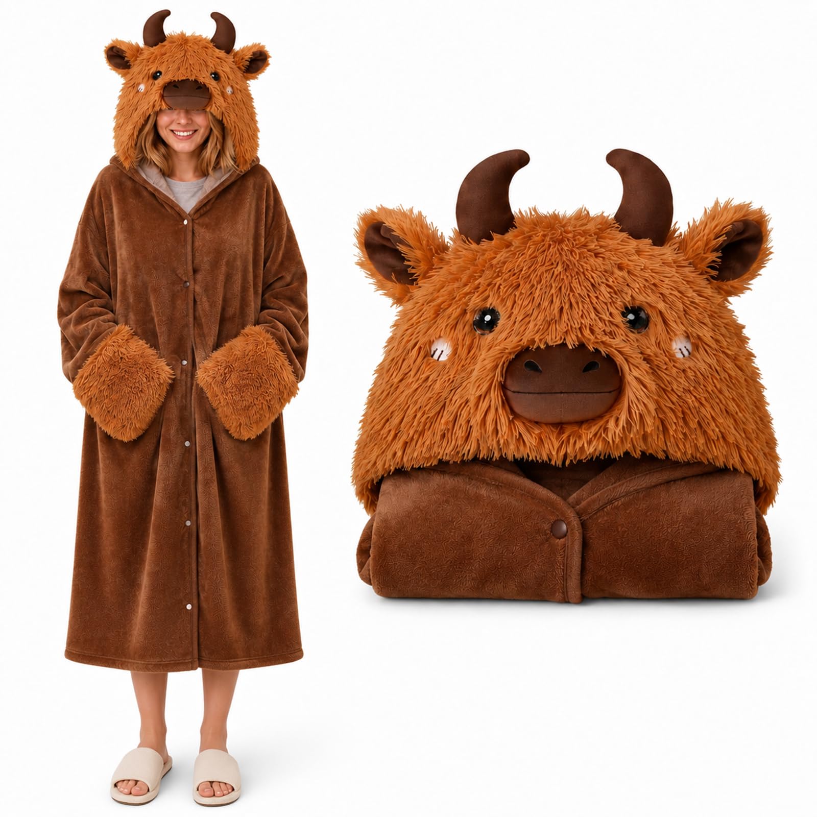Wearable Blanket Highland Cow Gifts for Women Hoodie Pjs