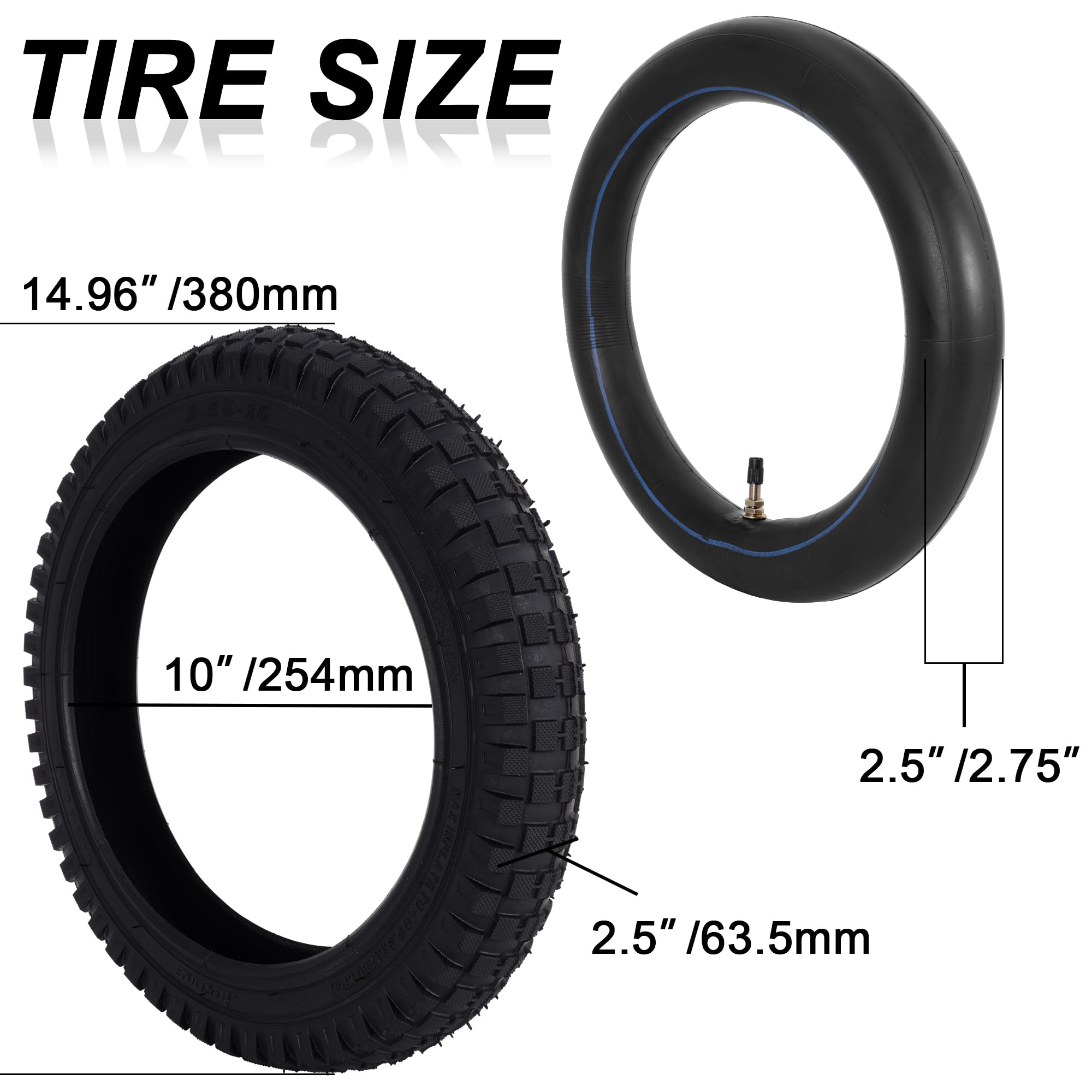 SOGIME 2-Pack 2.50-10 Tires & Inner Tubes For Scooters, Ebikes, Mopeds - 40 PSI Max, TR4 Straight Valve, For Paved Roads - View #4