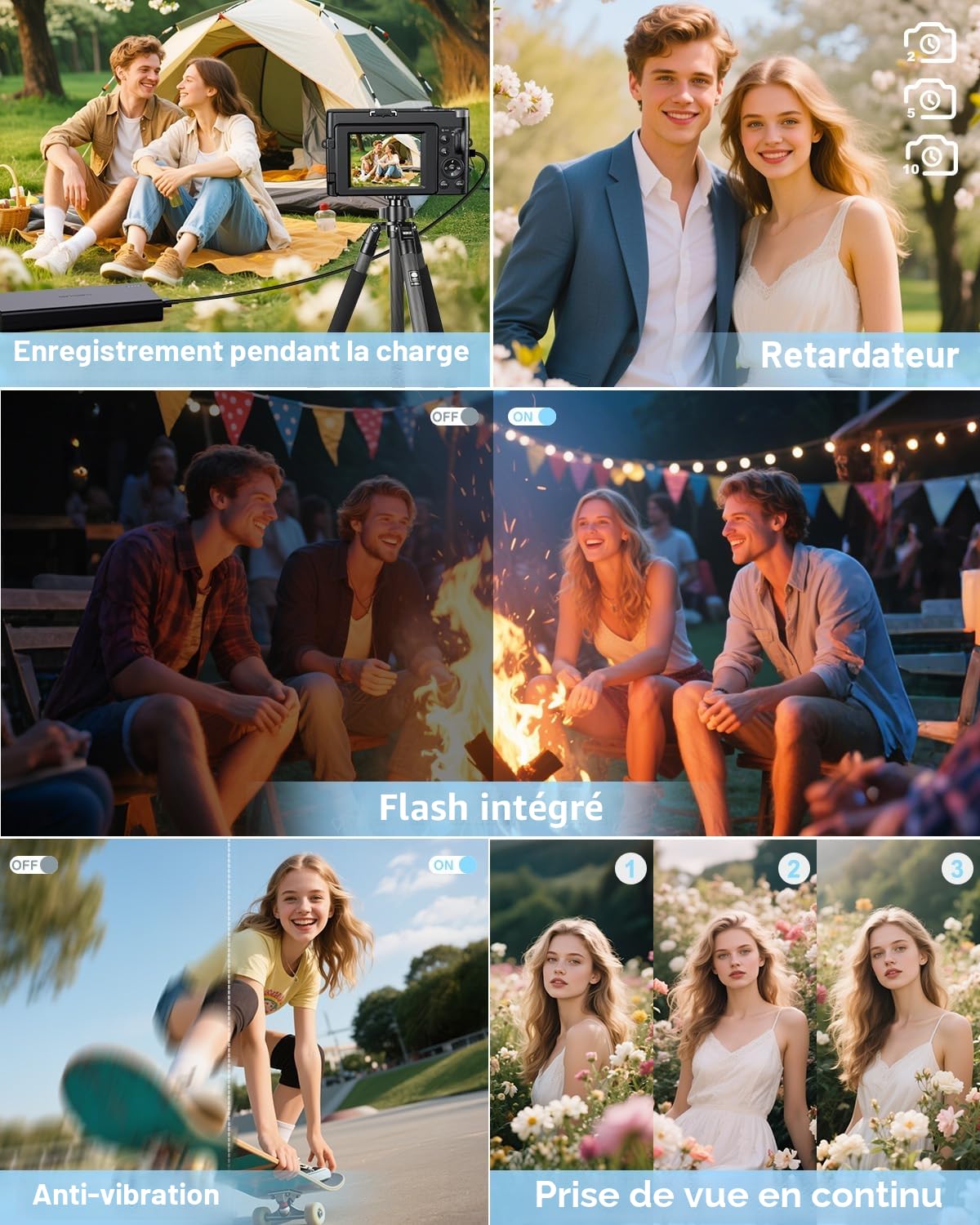 Appareil Photo Numérique 4K,48MP Autofocus avec Écran Rabattable 180°, Zoom Numérique 16X Appareil Photo vlogging avec Carte 32GB, 2 Batteries, pour Débutants