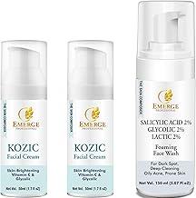 Emerge Professional Kojic Acid Cream & 2% Salicylic Acid Foaming Face Wash Combo | Skin Brightening & Acne Control Skincare Set | Suitable for All Skin Types