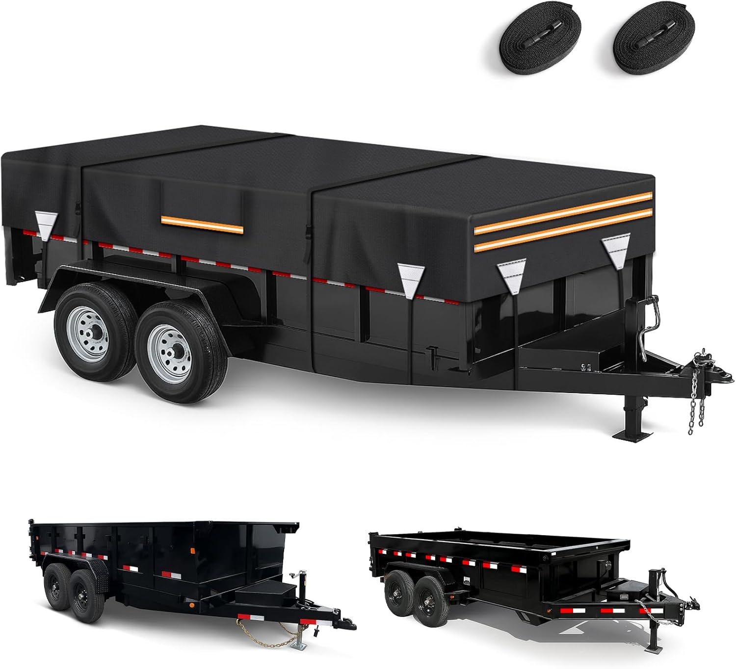 7 x 14 Waterproof 600D Dump & Utility Trailer Cover, Heavy Duty Windproof Dump Trailer Covers All-Weather Protection with Windproof Ropes Fits 7 x 14 FT Fits 7'W x 14'L Dump Utility Trailer