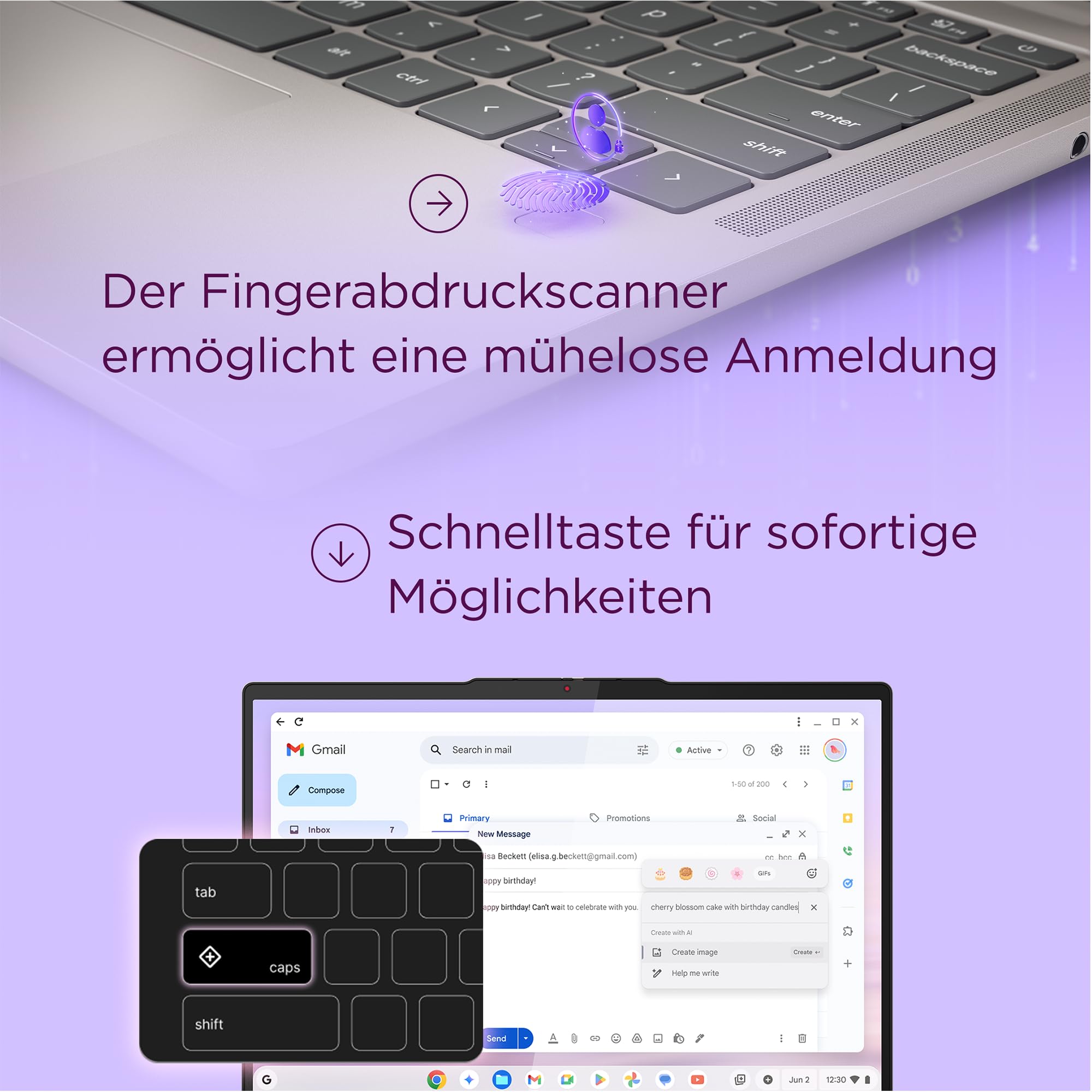 Lenovo Chrome Laptop | 14"WUXGA OLED Touch Display | MediaTek Kompanio Ultra 910 | 16GB RAM | 256GB SSD | ARM Immortalis G925 MC1 Grafik | ChromeOS | QWERTZ | Beleuchtet | Grau | 3 Monate Premium Care