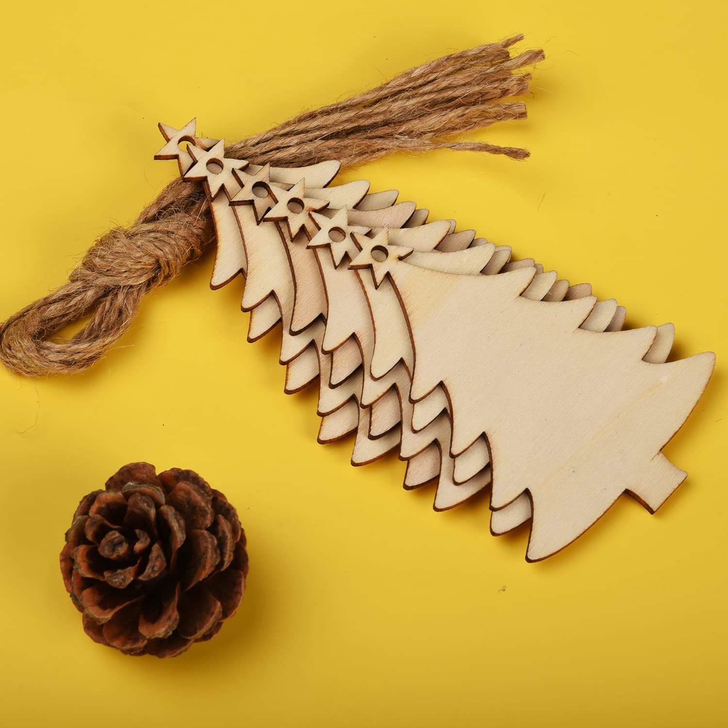 20 Piece Rustic Wooden Bauble Hanging Décor - Natural Wooden Tree Shape Embellishments for Christmas Wedding Party Bunting Decoration - Image 5