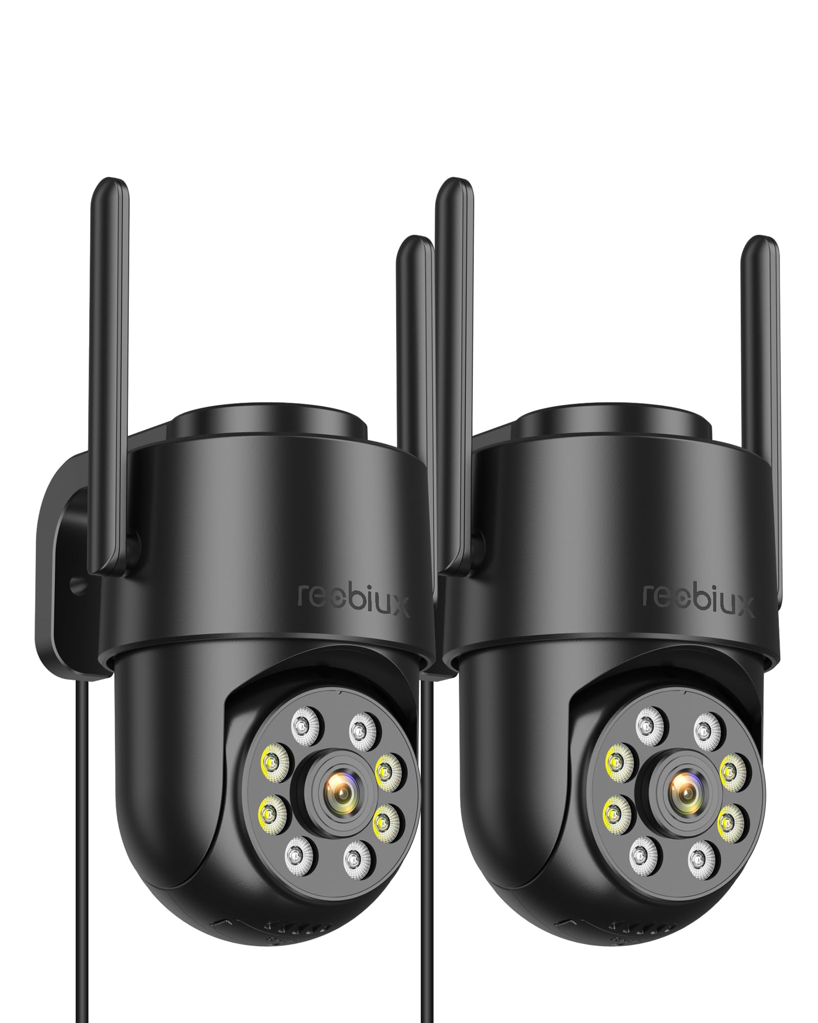 Reobiux Outdoor/Indoor WiFi Surveillance Camera, WiFi Home Surveillance Cameras, 2.4G, PTZ 360, Night Vision Colour, Two-Way Audio, Human Detection, Alarm, 3 m Cable, IP66