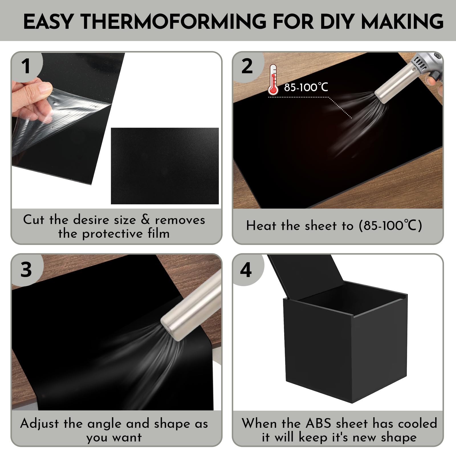 Black ABS Plastic Sheets - 3 Pack, 1/8" Thick -4 Black ABS Plastic Sheets - 3 Pack, 1/8" Thick -4