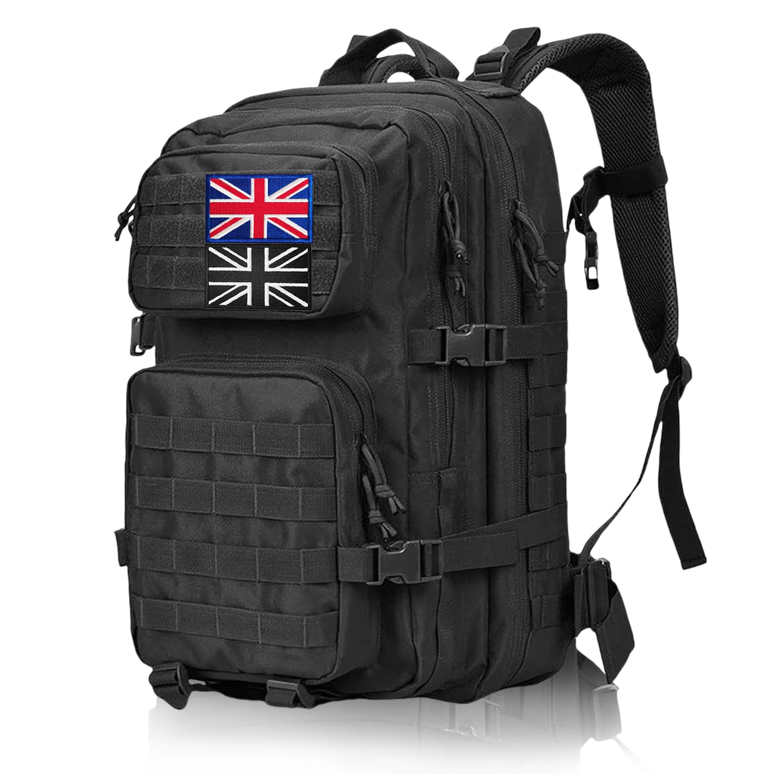 Vnvnvnv 45L Military Tactical Backpacks Large Molle Army Assault Pack 3 Day Bug Out Bag Laptop Bag for Hiking Treeking Black Hunting Rucksack with 2 Flag Patches (Black) — image 1