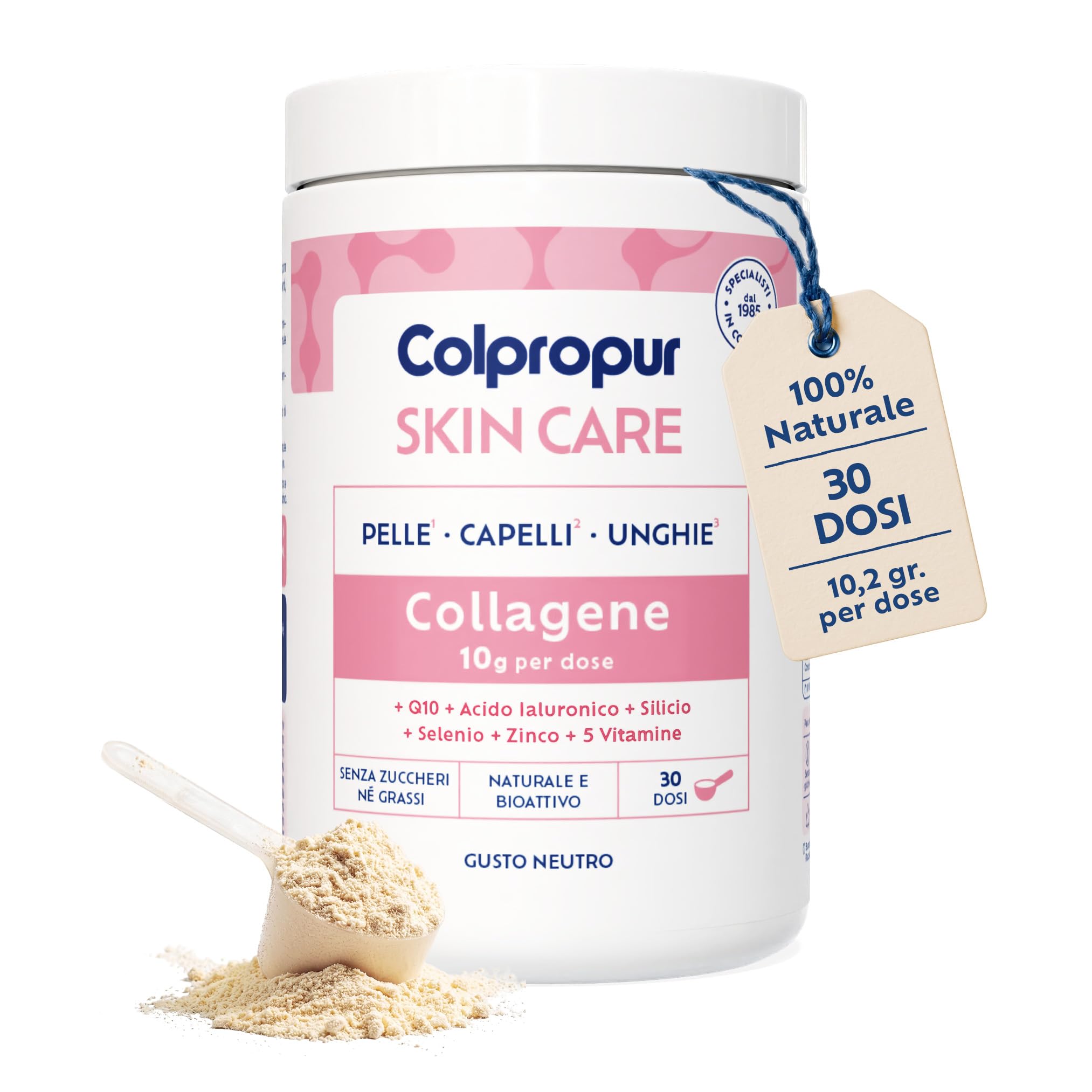 Colpropur Skin Care Gusto Neutro – Collagene Idrolizzato in Polvere da Bere - Peptidi di Collagene, Integratore per Capelli, Unghie e Denti – 306g