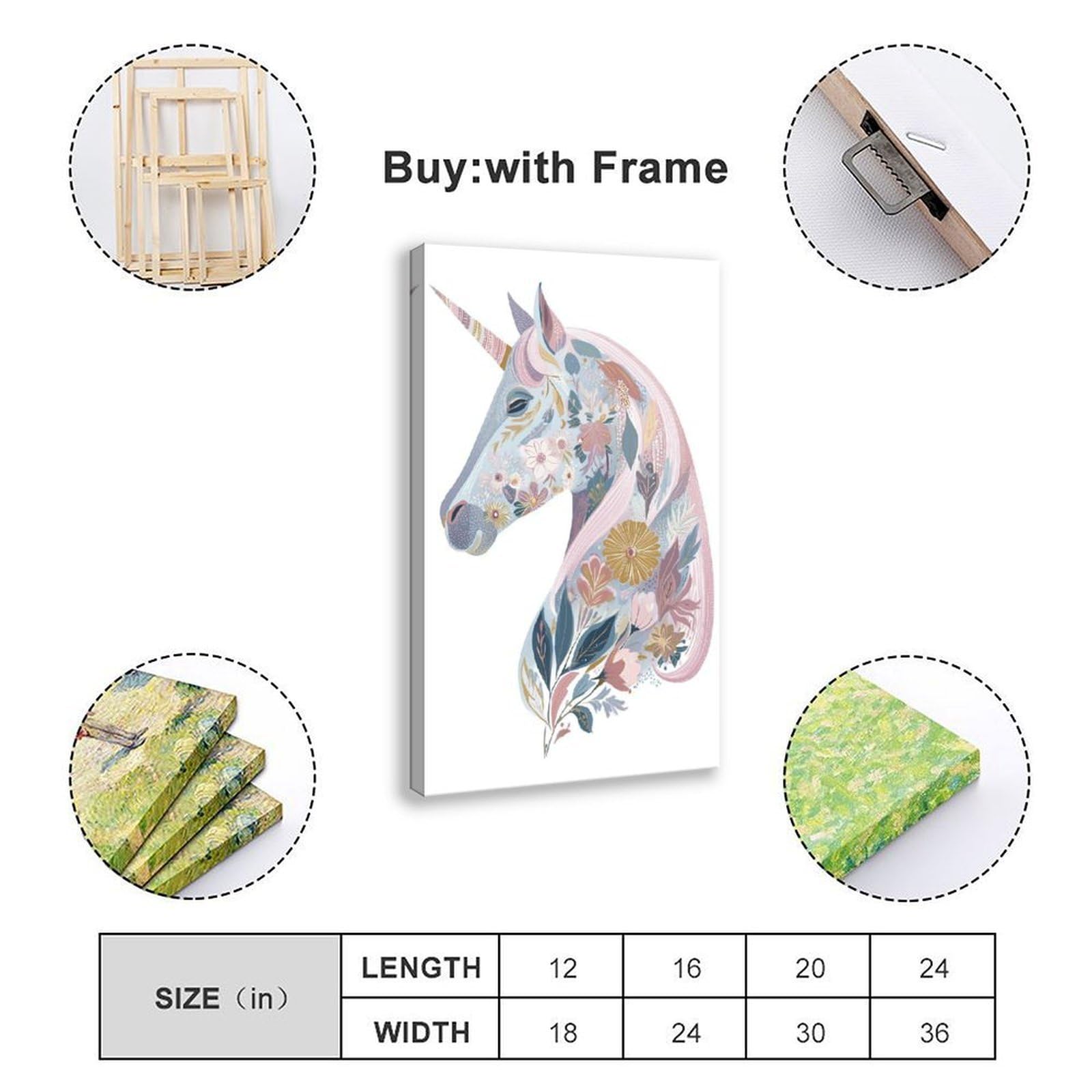 Poster su tela con unicorno floreale per ufficio, regalo decorativo