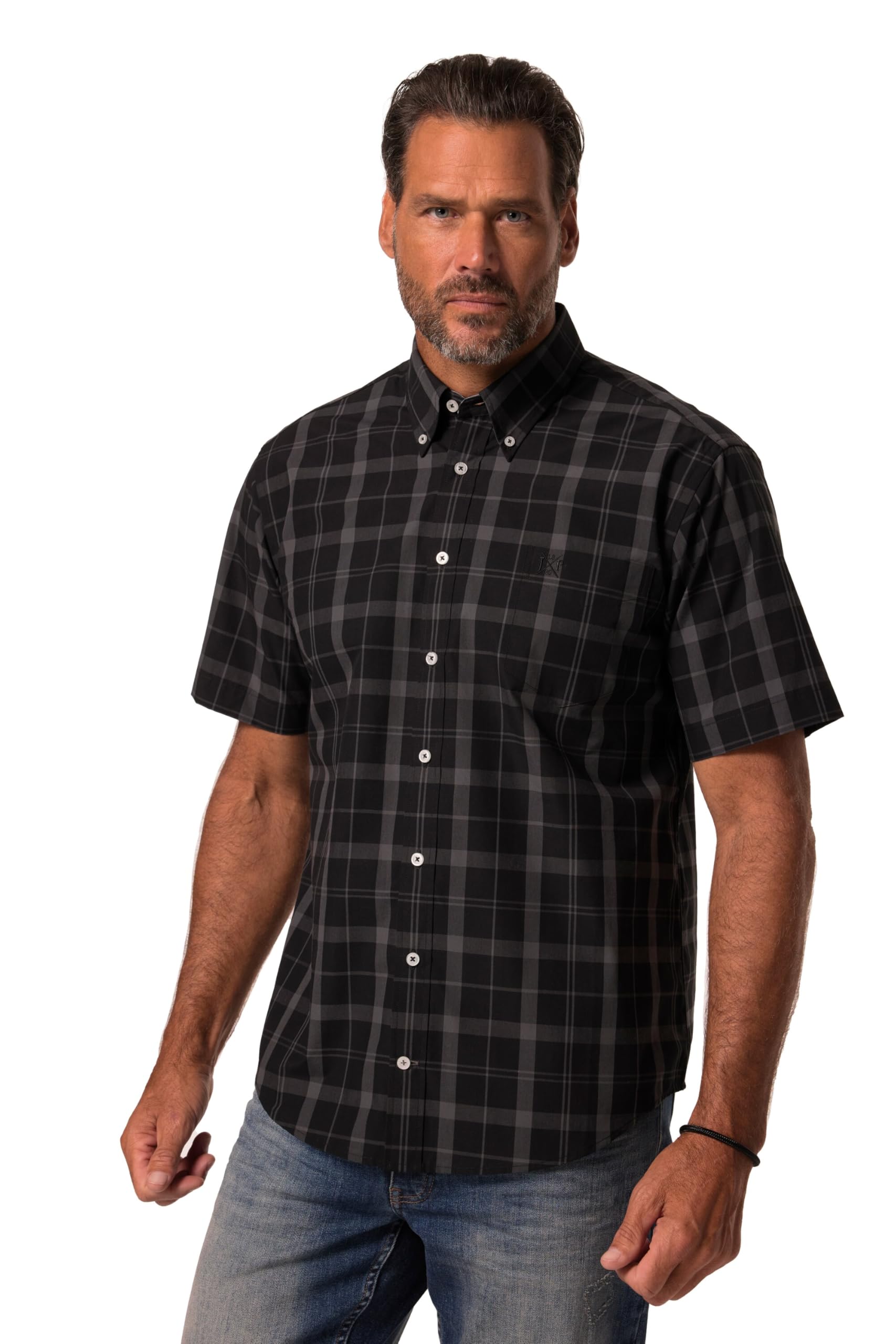 JP 1880 Herren große Größen Übergrößen Menswear L-8XL Karohemd, Halbarm, Buttondown-Kragen, Modern Fit 813942