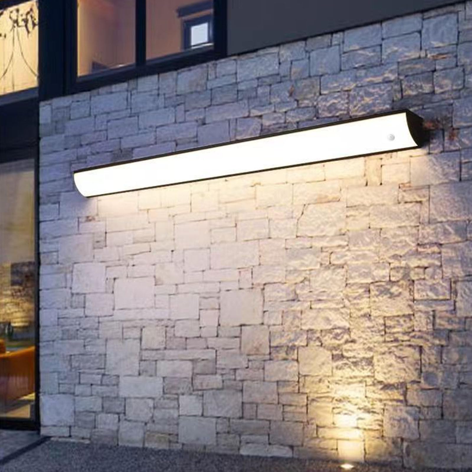 Aplique de Pared Led Negro de Tira Larga con Sensor de Movimiento - Aplique de Pared Exterior Impermeable Ip65 para Villa, Patio, Jardín Y Uso Interior (Luz Blanca Y Negra, 100 Cm)/Luz Blanca/80 cm