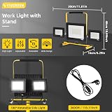 Viugreum Projecteur Led Chantier 100w avec Trépied et Prise Luminaire Exterieur à Trois Têtes Avec 3M Câble IP65 Étanchéité Blanc Froid 6500K Portable Lampe Chantier pour Atelier Garage Construction - 2