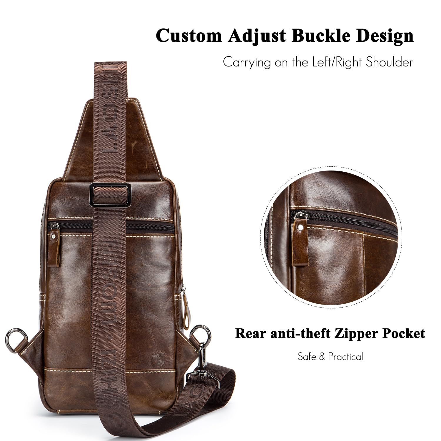 FANDARE Zaino A Tracolla In Vera Pelle Per Uomo, Stile Vintage Con Cintura Regolabile, Borsa A Tracolla Toracica Per Escursionismo, Ciclismo, Viaggi E Campeggio