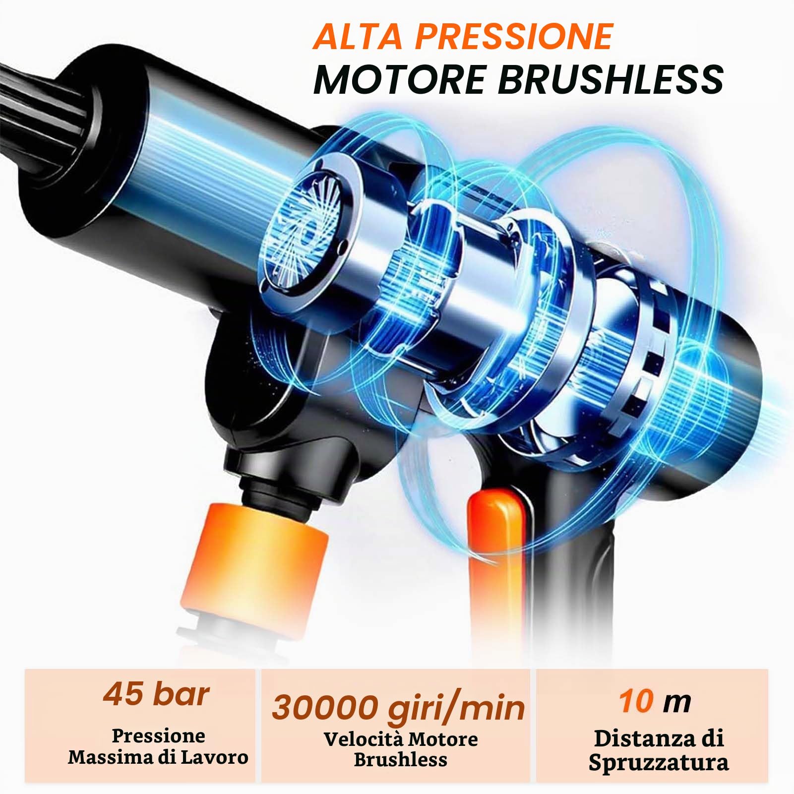 TOPALL Idropulitrice a Batteria,Pistola Idropulitrice Portatile,High Pressure Cleaner,Max da 45 Bar,con 2 * 4000mAH Batterie | Tubo da 8.5M | 6 in 1 Ugello | Rotante Ugello,per Auto,Giardino