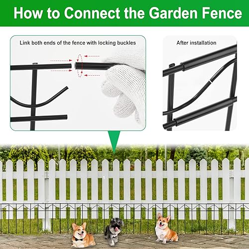 Miniatura 4 de Paquete de 10 vallas decorativas de jardín de 32 x 10 pulgadas, valla de barrera de animales, espacio de picos de 2.3 pulgadas, valla sin