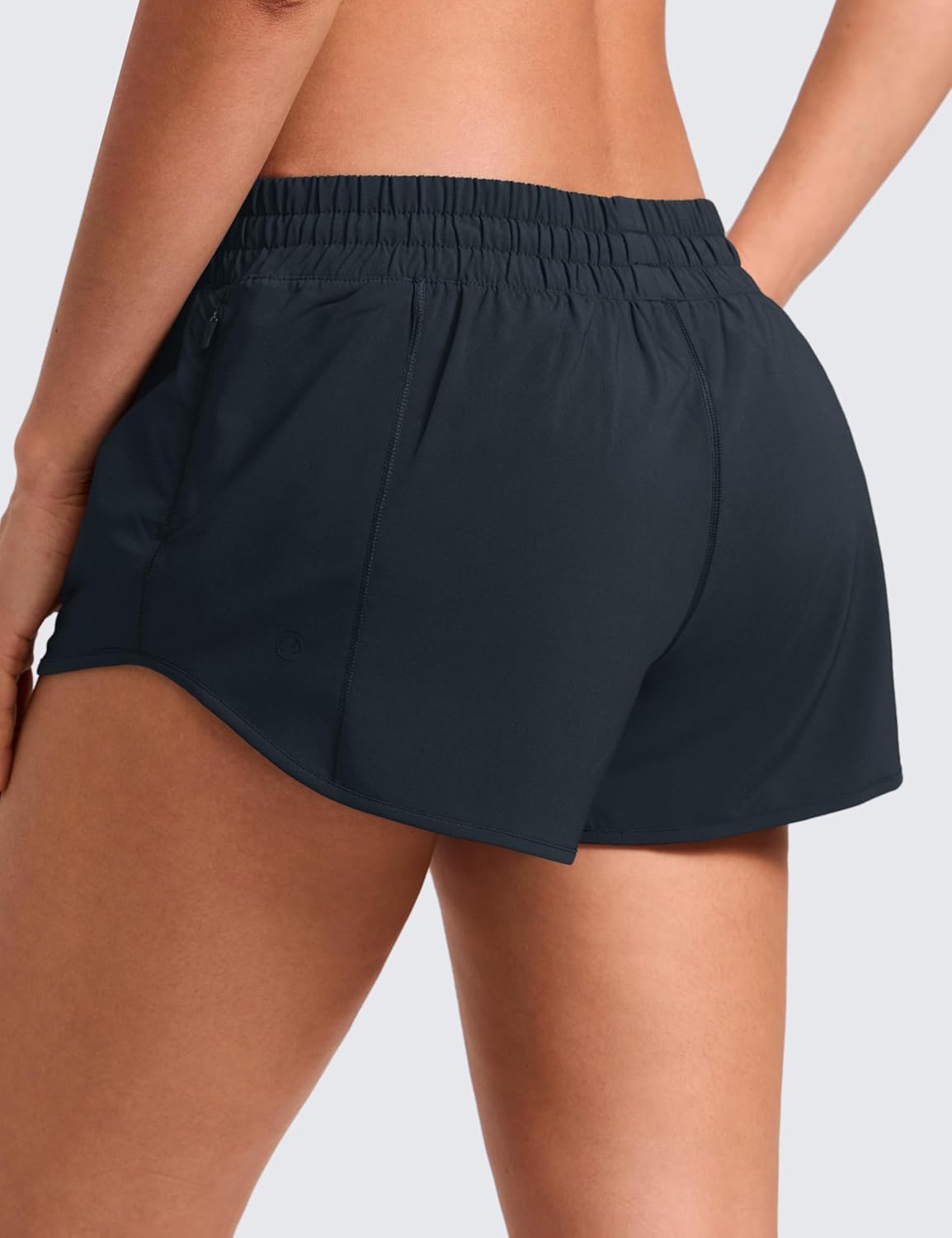 CRZ YOGA Low Waisted Running Shorts for Women 2.5" - Mesh Liner Quick Dry for Workout Sport Athletic with Zipper Pocket True Navy Small