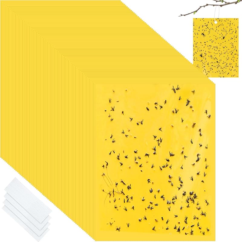 Qualirey 100 Pcs Blue Sticky Traps for Plants, 7.8 X 3.9 Inch | Double Sided Sticky Catching Gnats Whiteflies Aphids, Indoor Outdoor Garden Use, Waterproof with Twist Ties Easy Hanging