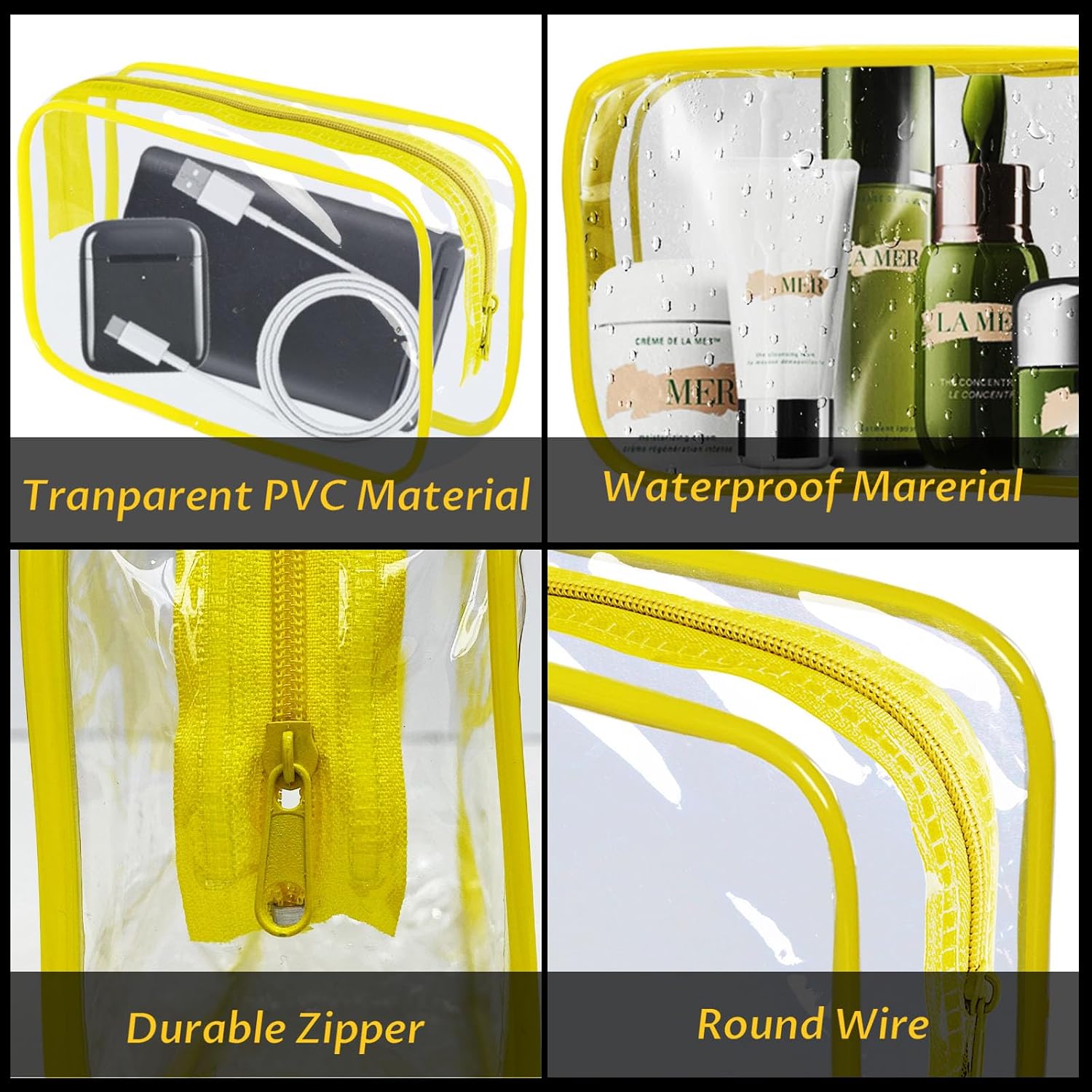 YedsIntu 16 Pieces Clear Makeup Bag PVC Zippered Clear Toiletry Carry Pouch Portable Cosmetics Bag Waterproof Makeup Bag Vinyl Plastic Organizer Case for Travel Vacation Bathroom (Yellow-M) thumbnail