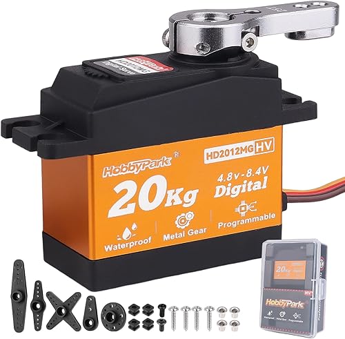 HobbyPark Servo Impermeable 20KG Servo Motor de Alto Par RC Servo de Engranaje Metálico Servo Digital con Cuerno de Servo 25T para 110 112 RC Coche