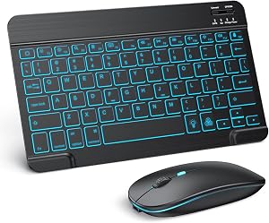 TECURS Bluetooth Keyboard and Mouse Combo - Rechargeable Wireless Keyboard Mouse with 7-Color Backlit for iPad, iPad Pro/Air/Mini, iPhone