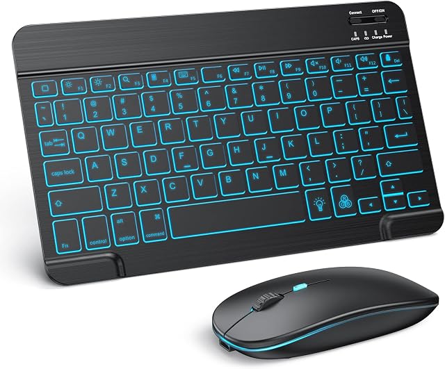 TECURS Bluetooth Keyboard and Mouse Combo - Rechargeable Wireless Keyboard Mouse with 7-Color Backlit for iPad, iPad Pro/Air/Mini, iPhone