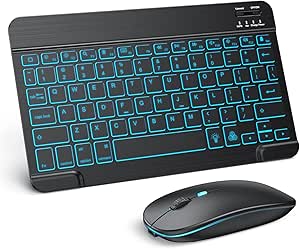 TECURS Bluetooth Keyboard and Mouse Combo - Rechargeable Wireless Keyboard Mouse with 7-Color Backlit for iPad, iPad Pro/Air/Mini, iPhone, Black