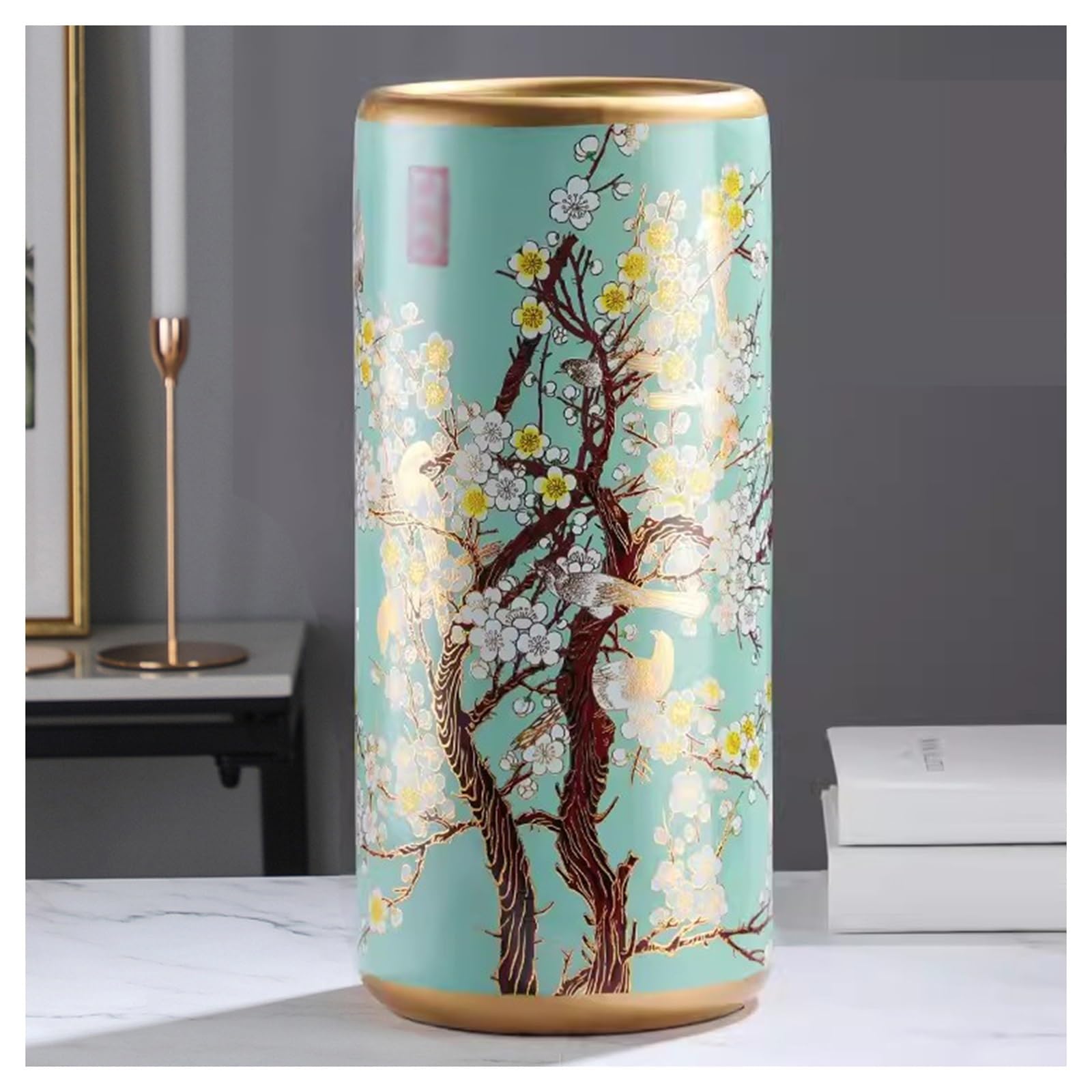FCXWEVR Handmade Ceramic Painted Porcelain Floor Standing Cane Stand for Hotel Office Home Entrance Multifunctional Blue Applique