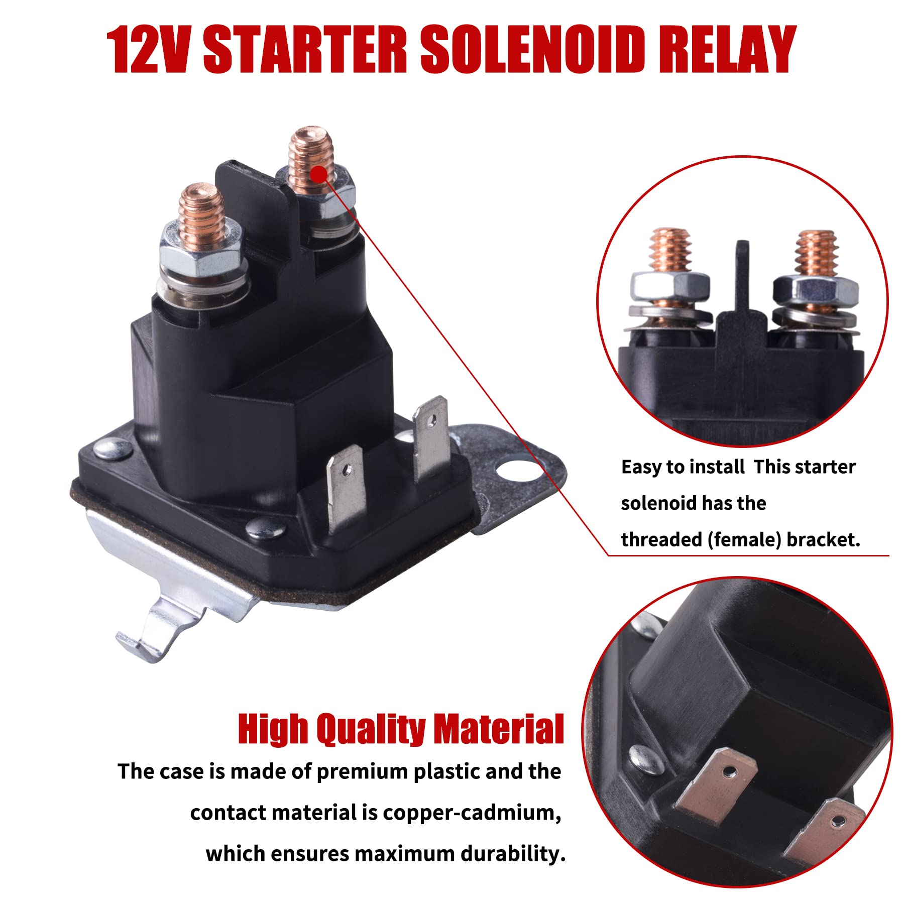 Gashwer 12V Starter Solenoid Relay Riding Lawn Mower Compatible With Cub Cadet XT1 XT2 Enduro RZT LT1 ZT1 ZT2 MTD Troy-Bilt Craftsman Yard Man Machines Zero Turn 725-06153A 725-06153