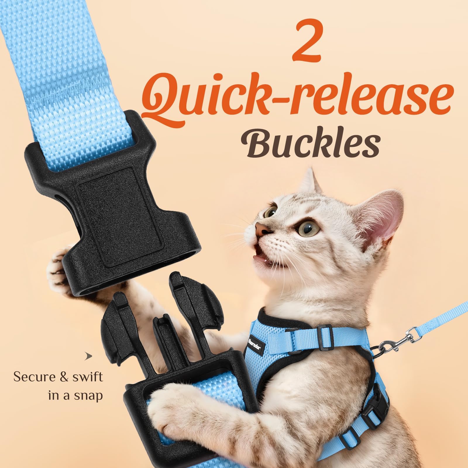 Dooradar Harnais et Laisse pour Chat, Anti-Fuite, sûr et réglable, Gilet pour Chaton, contrôle Facile, Veste en Maille Douce et Respirante avec Bandes réfléchissantes