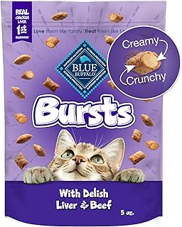Blue Buffalo Bursts Crunchy & Creamy Cat Treats, Great for Training, Delish Liver & Beef, 5-oz Bag