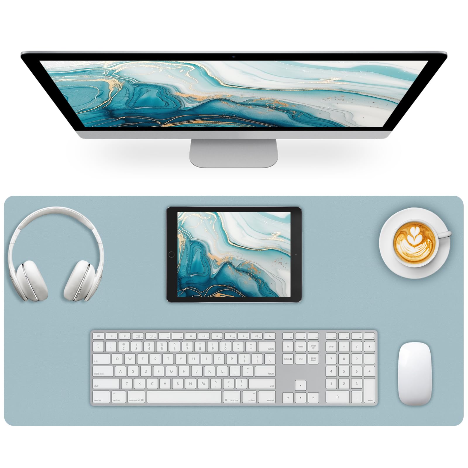 Meetcolor PU Leather Desk pad,Large Non-Slip Desk mat,Desk Organization and Accessories,Waterproof Mouse Pad,Keyboard mat for Office/Home/Work/Gaming (Blue,23.6" x 13.7")