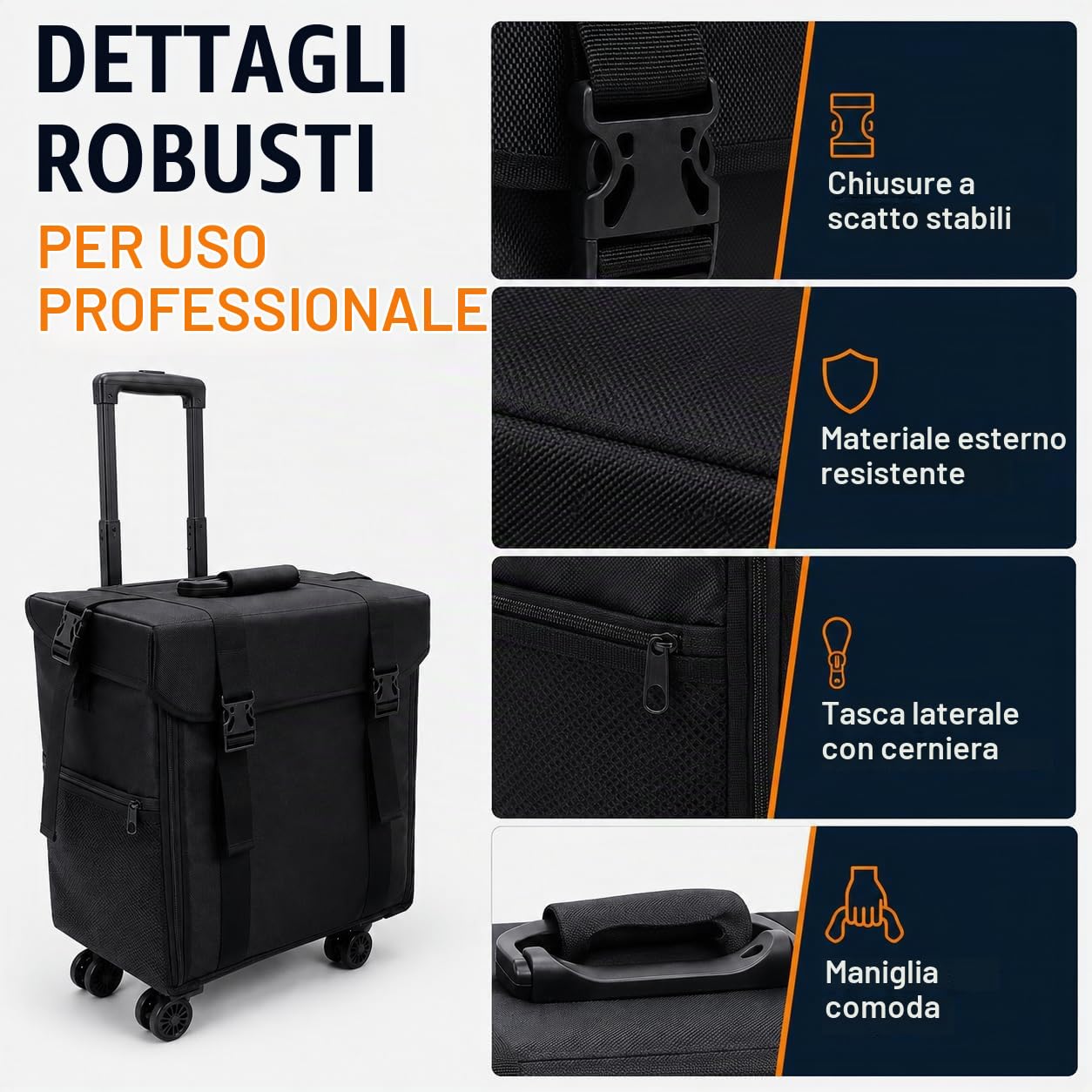 Beauty Case Rigido da Viaggio Professionale con Cassetti – Valigia Trucco per Parrucchieri ed Estetiste, Trolley Cosmetico Portatile con Ruote e Specchio, Nero Moderno