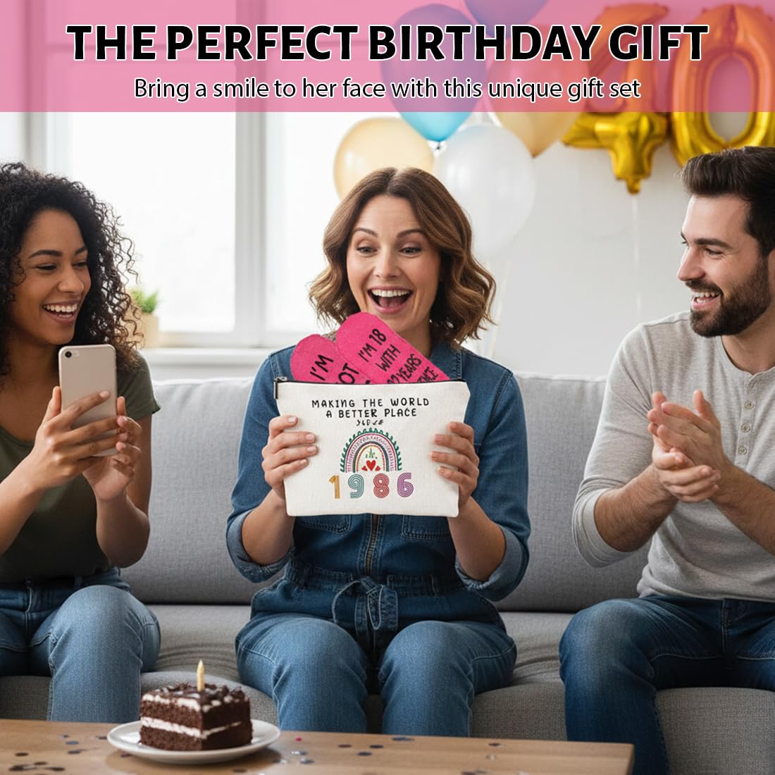 2 Pcs Regalo de Cumpleaños Ideal para Mujeres, Neceser 40 Cumpleaños, Cumpleaños para Esposa, Incluye Bolsa de Maquillaje y Calcetines de Cumpleaños para Mujeres (1986-40 años)