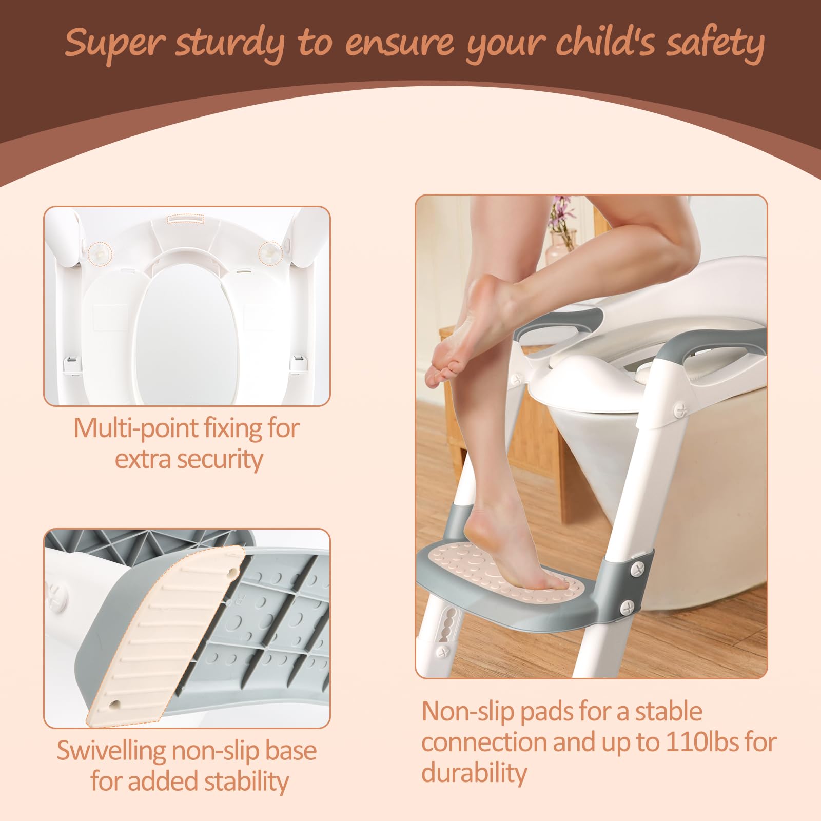 Siège de toilette pour enfant, siège de toilette avec escalier, toilette pour enfants améliorée pour garçons et filles, siège de toilette pour enfant 2 en 1 avec escalier, marchepied résistant aux