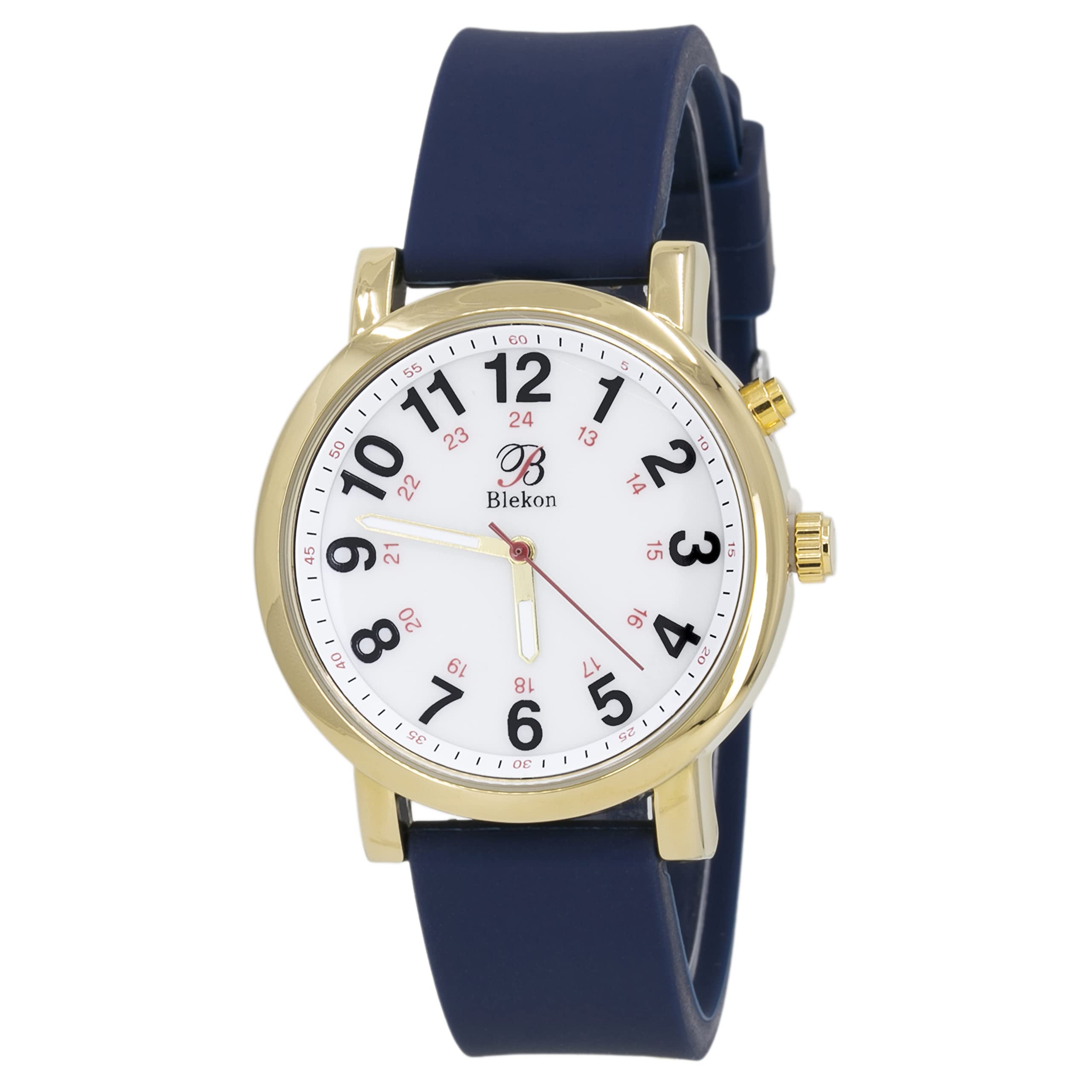 Blekon Original Light Up Dial Nurse Watch – Various Medical Scrub Colors, Easy to Read, Military Time with Second Hand, Silicone Band, Water Resistant Watch Gold Navy