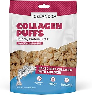 Icelandic+ Collagen Puffs: Baked Beef Collagen with Cod Skin 1.3oz - Small Dog Treats, Crunchy Protein Bites