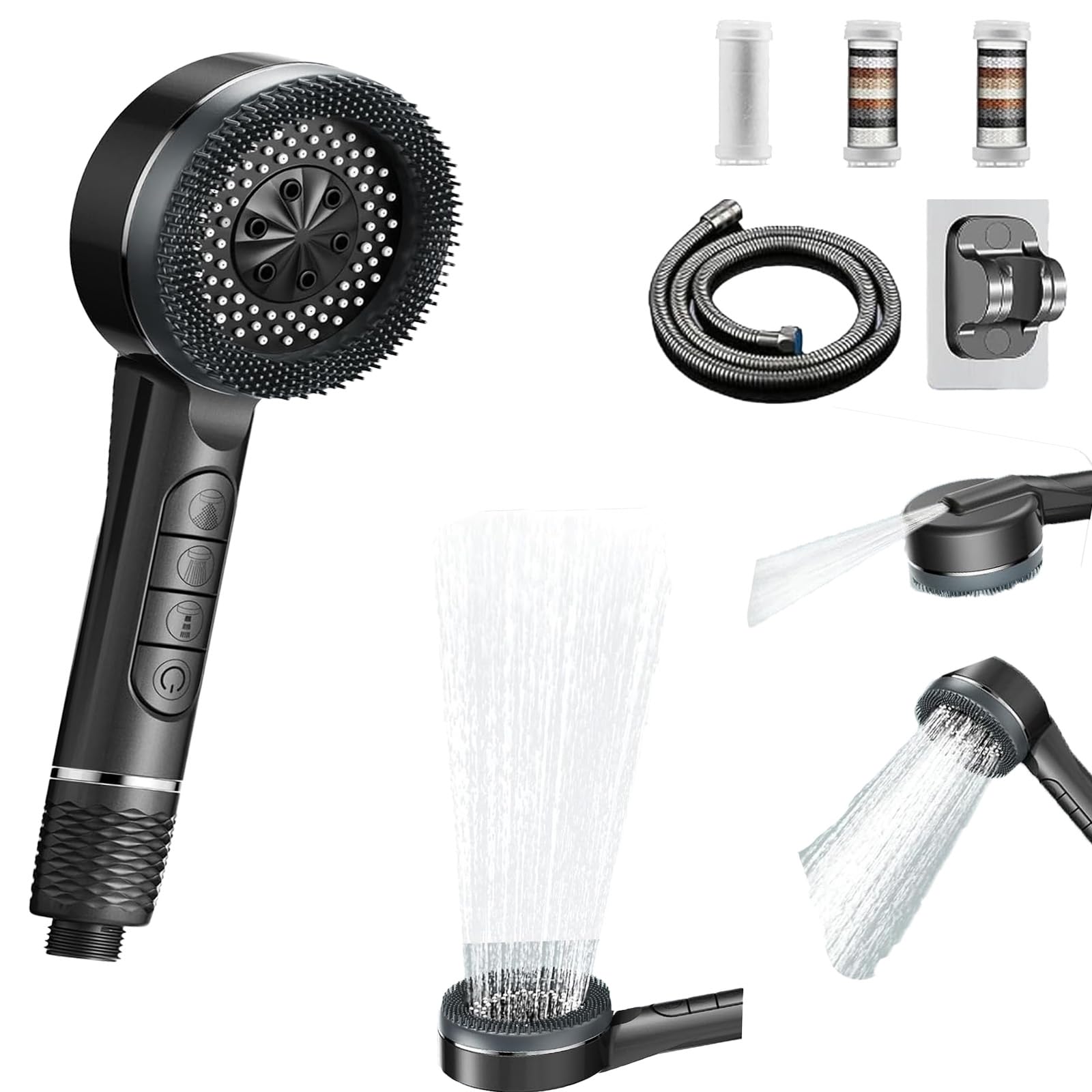 Pommeau de douche gris design haute pression et jet massage