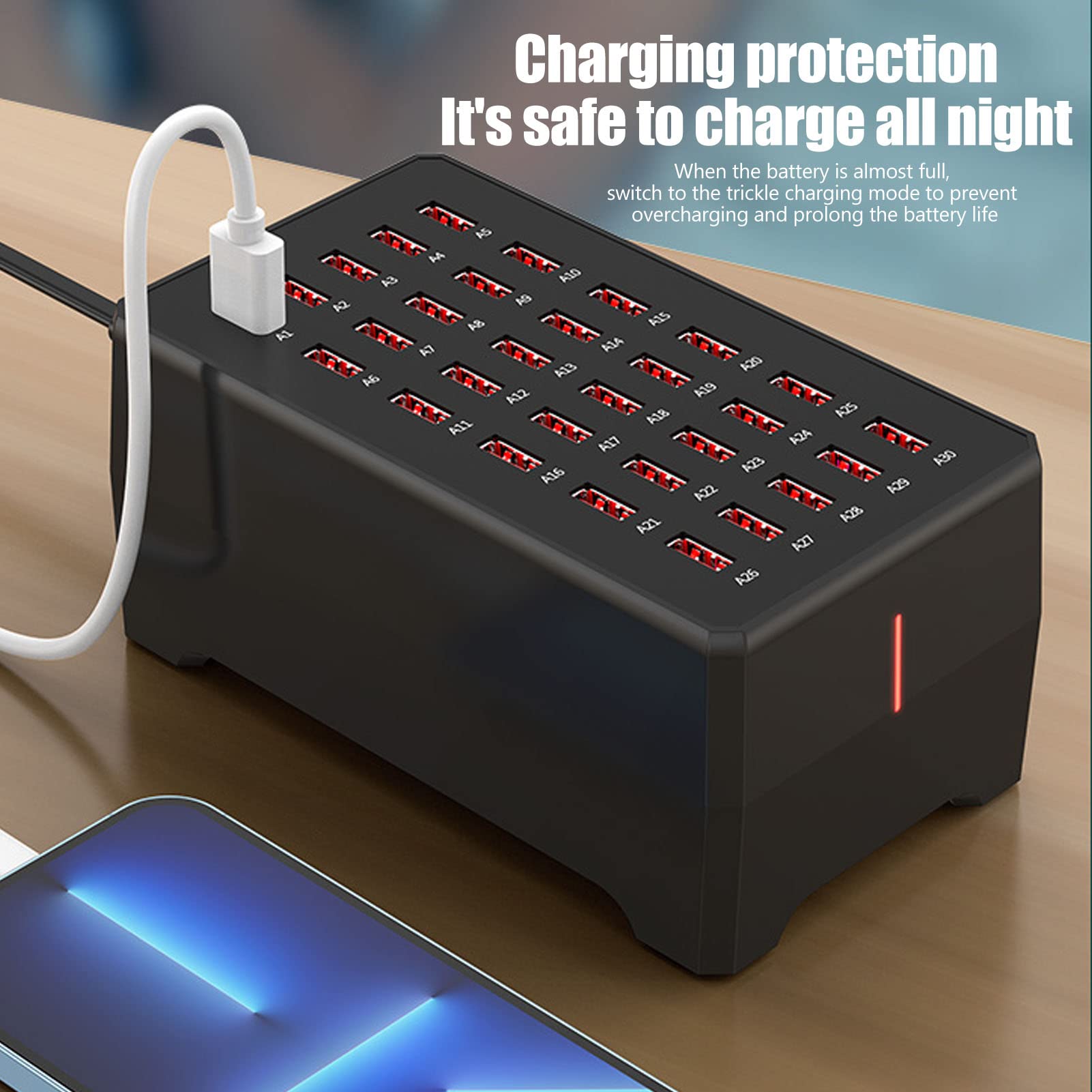 Estación de Carga USB de 150 W, 10 A, 30 Puertos, Cargador Rápido USB de Escritorio de Tamaño Familiar, Estación de Carga de Escritorio USB Múltiple para Teléfono Inteligente,