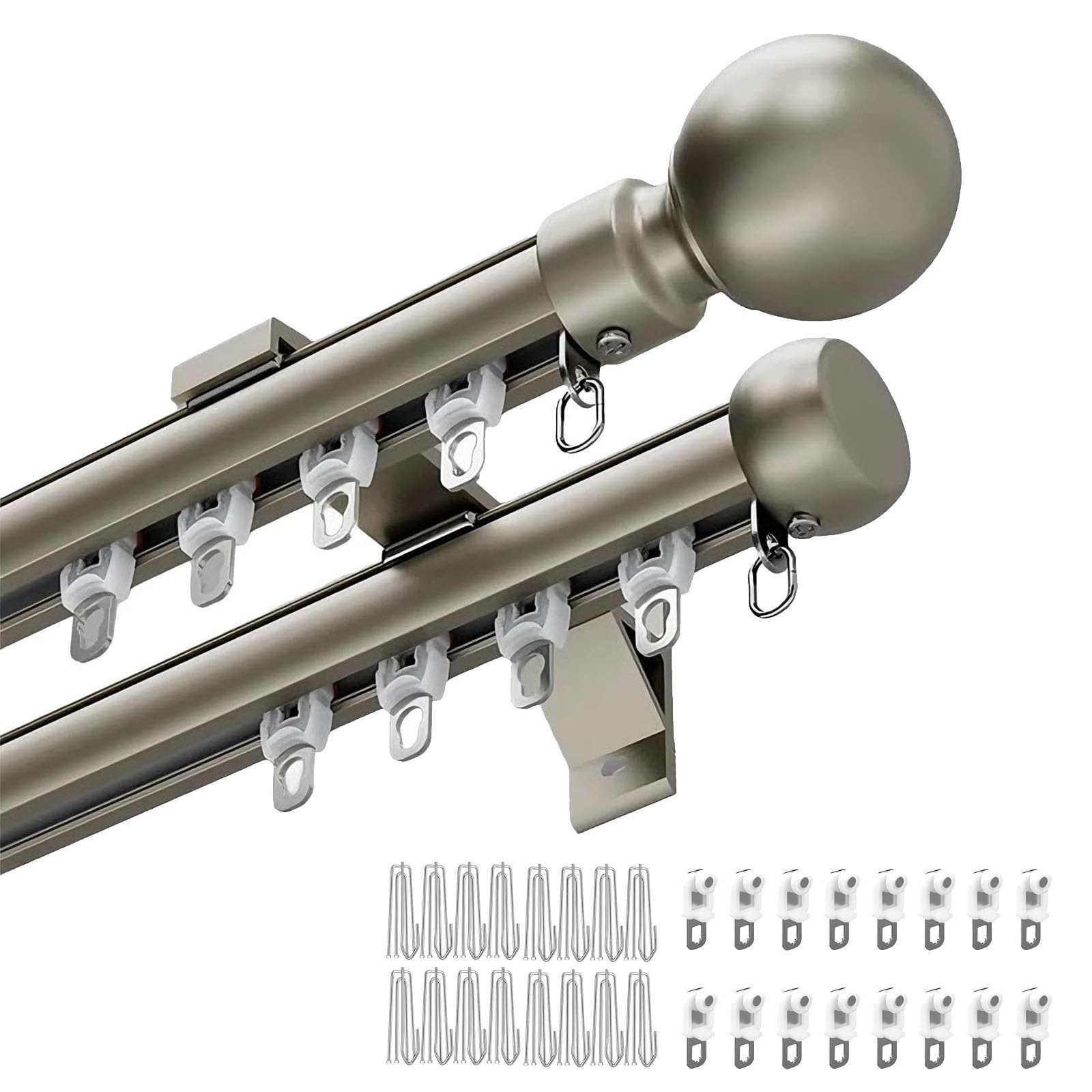 Heavy Duty Aluminum Double Curtain Track, Wall Mount Curtain Rods With Silent Rollers, 50-800 cm Sliding Rail System For Windows, Room Divider, Living Room, Hotel(Champagne,420cm)