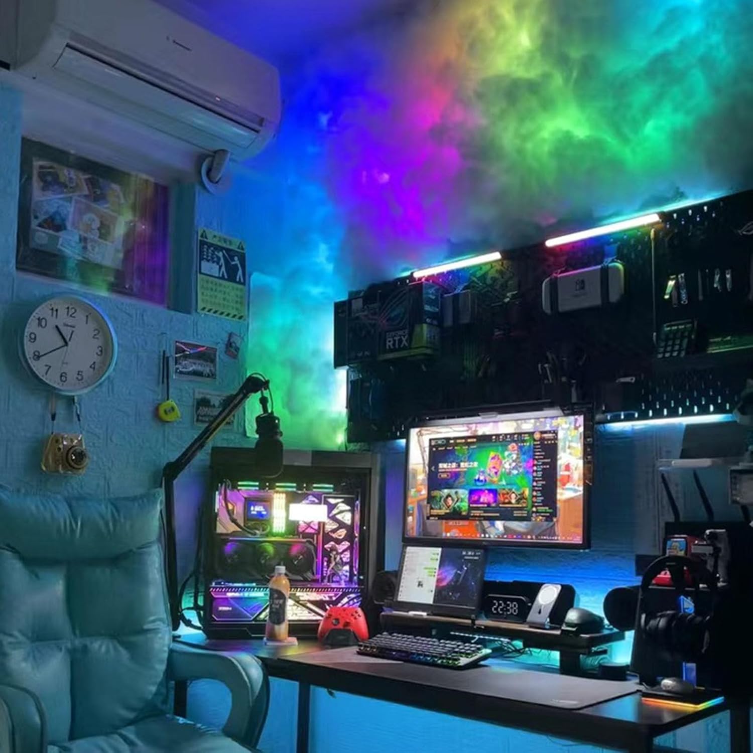 16ft 3D Thundercloud Ceiling Light with Realistic Thunder Effect - DIY Creative LED Cloud Ceiling Light Kit, Remote & Music Sync color change for Bedroom, Gaming/Computer room, Party, Bar Decoation