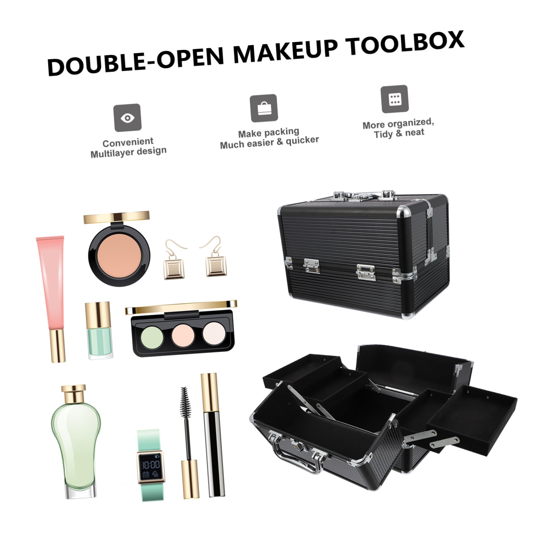 Sac Maquillage Professionnel avec Capacité Boîte De Rangement Cosmétique Trousse De Maquillage De Voyage Contenant Cosmétique Pratique