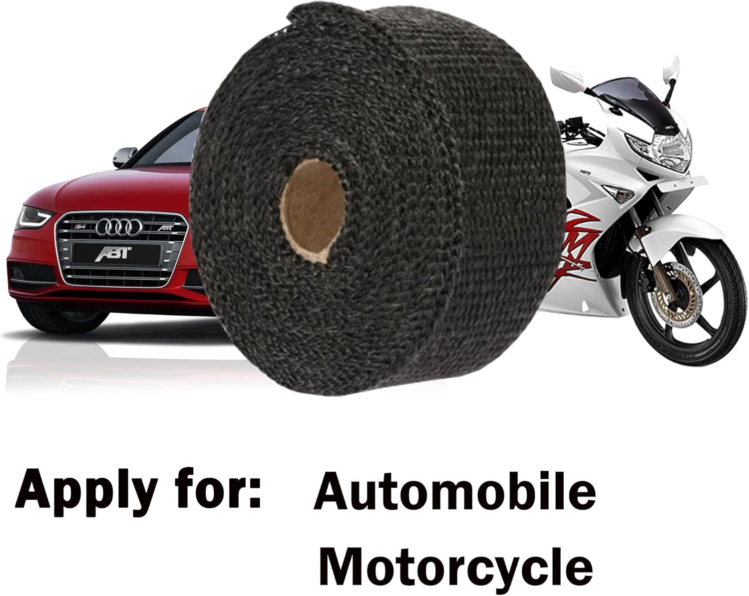 Deecam Exhaust Heat Wrap, 2 Roll 2'' x 50' Exhaust Header Wrap, Black Fireglass Heat Tape for Motorcycle Manifold Pipe Heat Shield with 24 Stainless Steel Ties