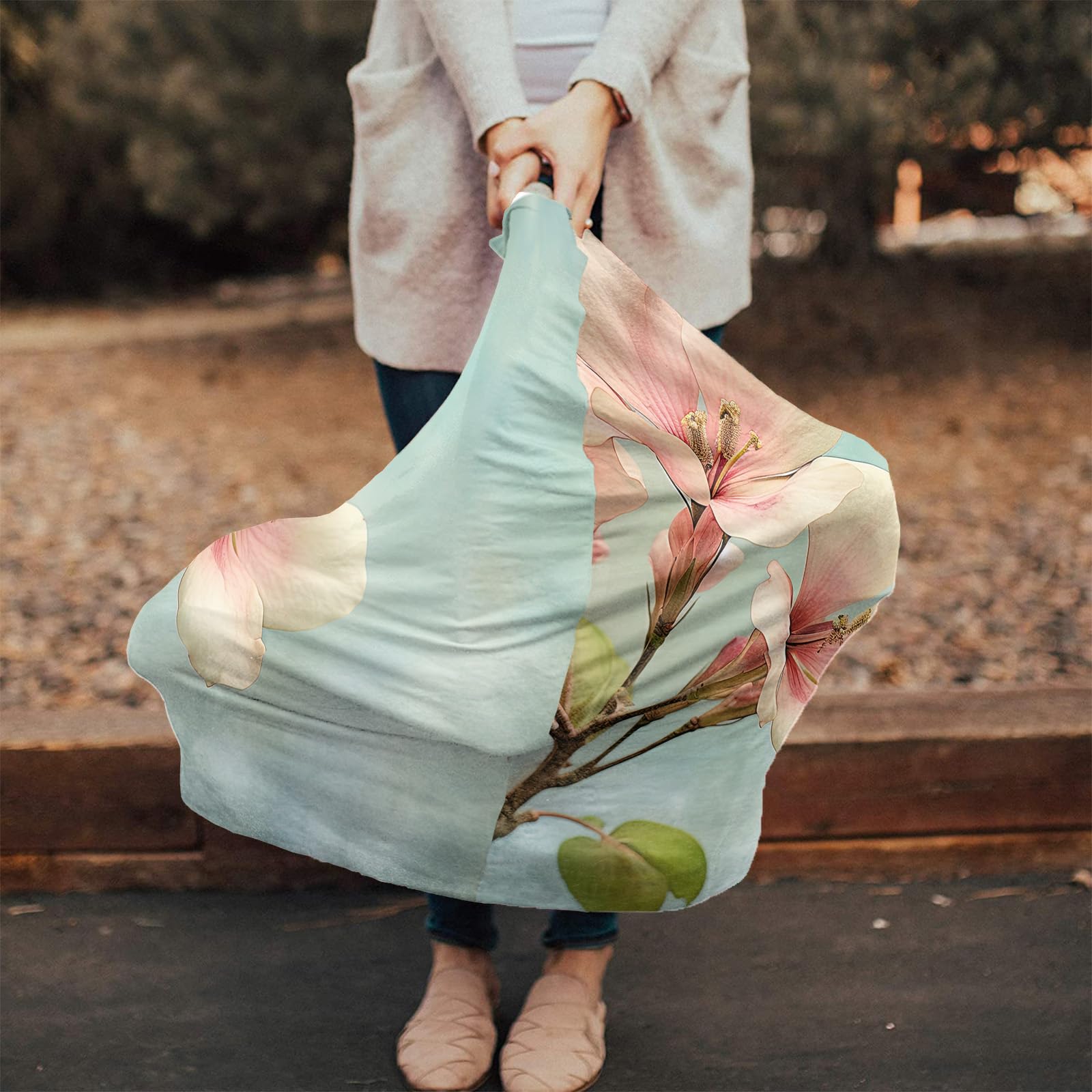 Nursing Cover for Breastfeeding Scarf, Watercolor Pink Ombre Flowers Spring Baby Car Covers Super Soft Multi Use for Canopy Shopping Cart Cover Blanket Stroller Cover