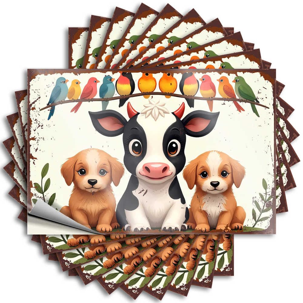 Inspirational Tattoos, Cool Room Stuff Wall Adorable Farm Friends: Puppies, Cow, and Birds On Branch | Funny Quote Items Decals(12X18CM)