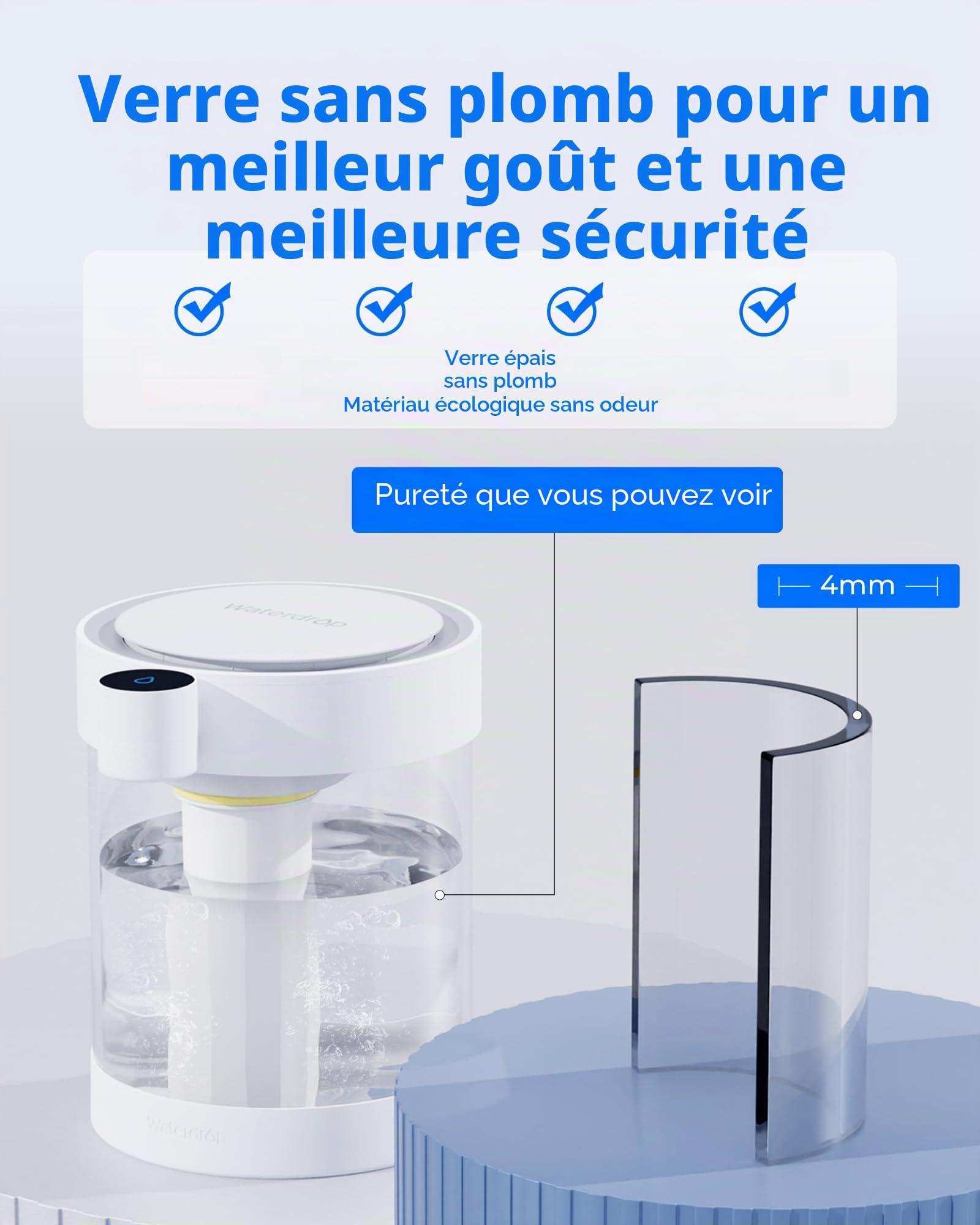 Waterdrop ED12W Distributeur Filtrant Électrique en Verre, 5,3 L