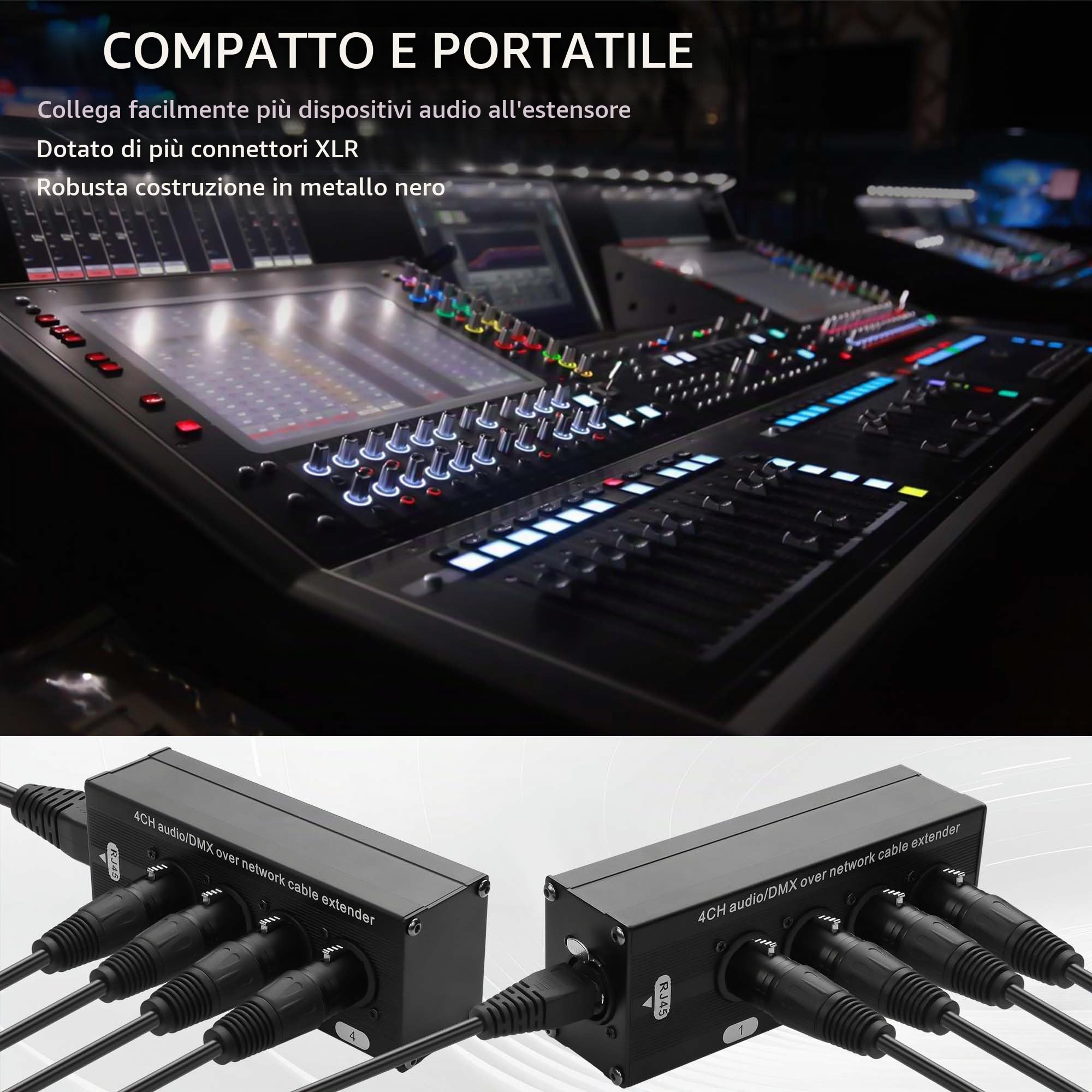 GINTOOYUN 2 Pezzi 4-Canale DMX XLR a Ethernet Extender Maschio a RJ45 Ethercon Cavo Multi Extender per Illuminazione da Palco e Home Recording Studio Compatibile