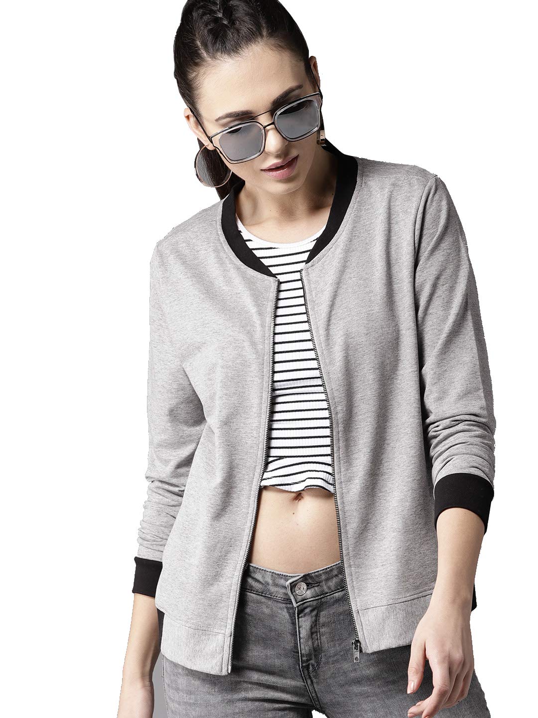 fabricorn Plain Grey Black Stylish Sweatshirt Jacket for Women (Grey Black)-picture-23