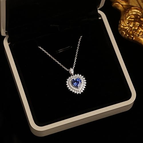Miniatura 2 de Collar Heart of the Ocean Colgante de zafiro azul y moissanita cultivado en laboratorio, plata de ley 925 chapada en oro blanco de 18 quilates