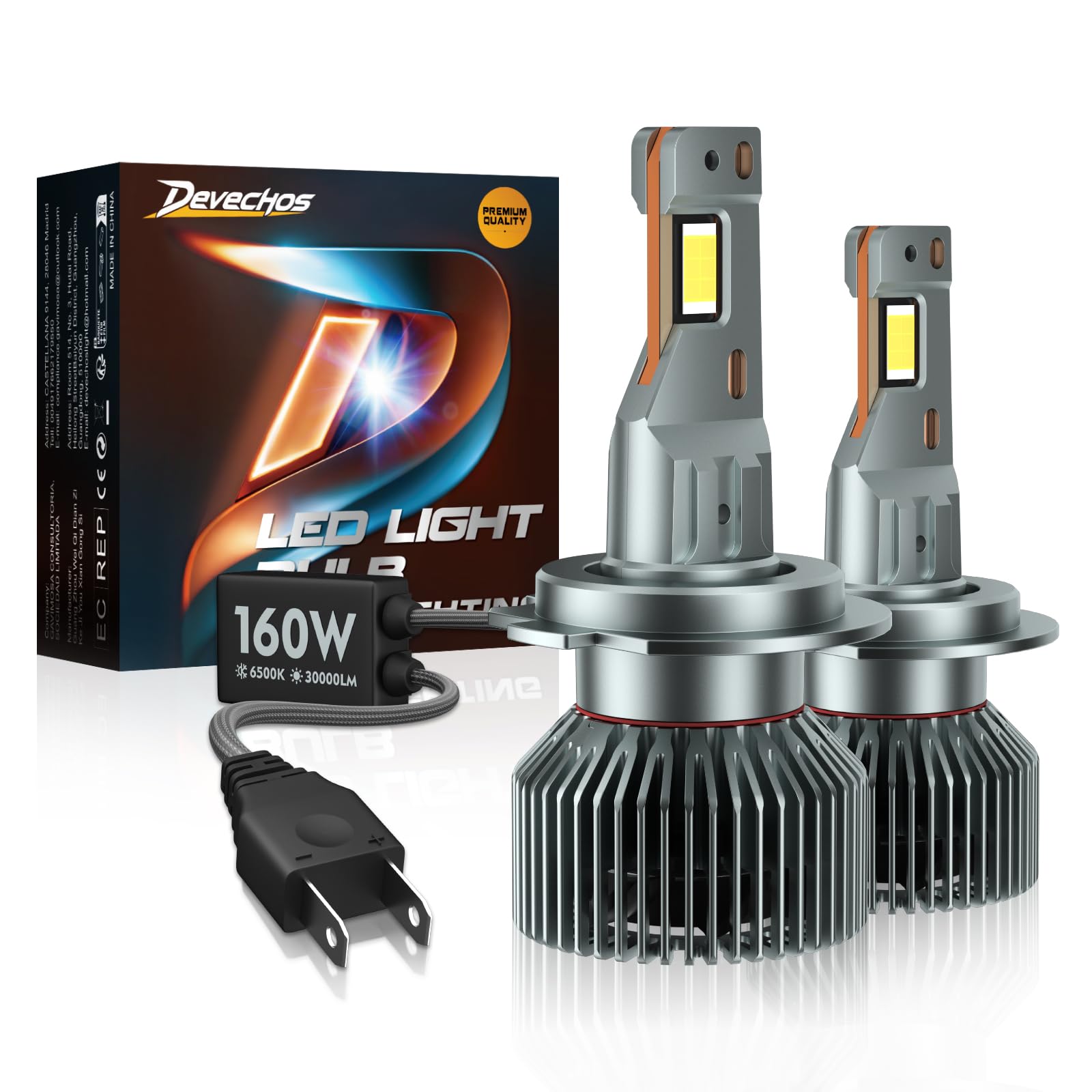 H7 LED 30000LM Lampadine: 160W Kit di Conversione - Led h7 Fari Alogeni Auto - Lampadina Sostituzione per Alogena - 6500K Bianco