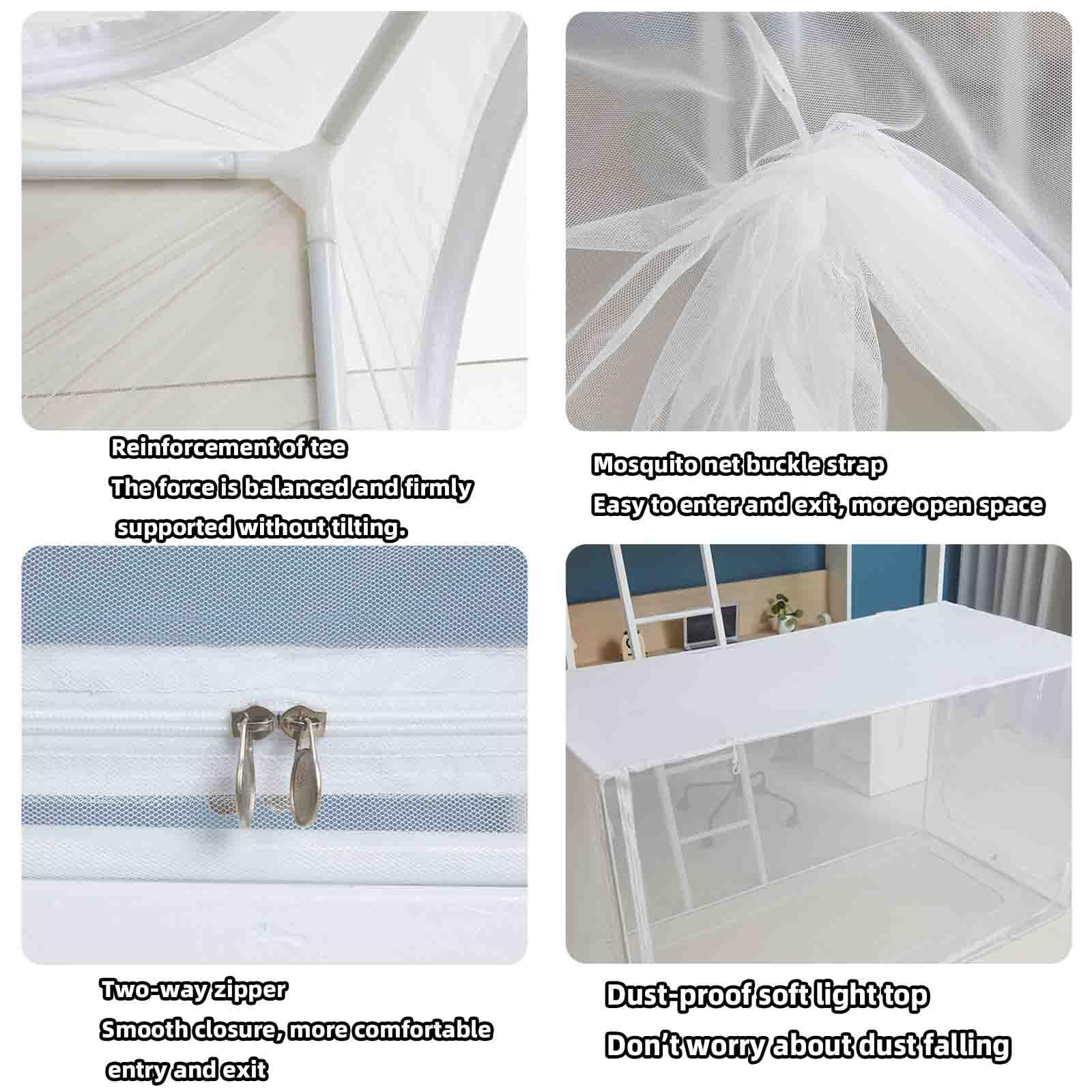 JUSHZ Moustiquaire De Lit Mousticaire Moustiquaires De Lit Simple avec Cadre 1 Place Carré Tente Fermeture éclair Couchette Supérieure Couchette Inférieure dans Dortoir étudiant (90x190x90cm,White)